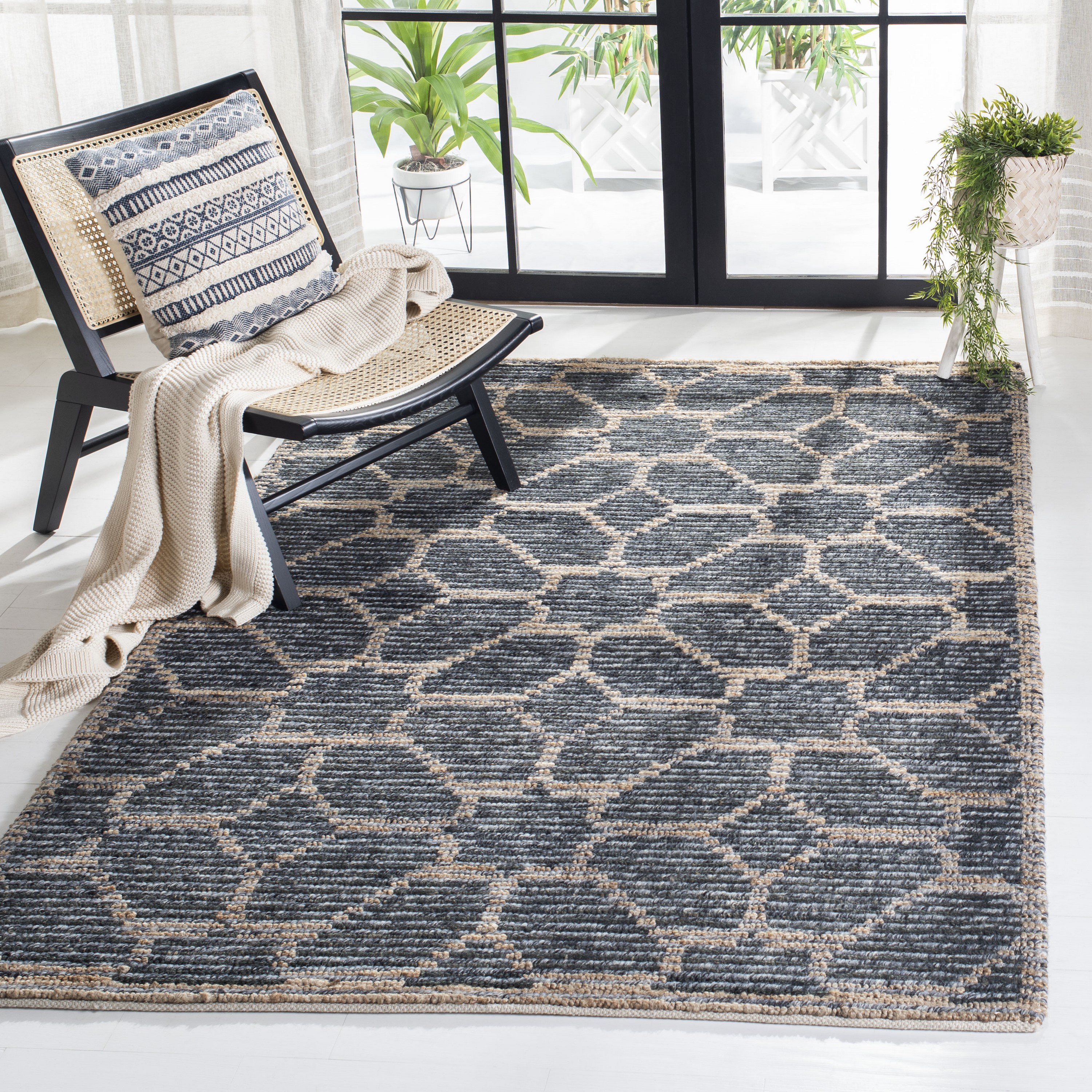 Safavieh NF218H-8 Natural Fiber Boca 8 x 10 (ft) Synthetic Beige/Charcoal Rectangular Indoor Abstract Area rug