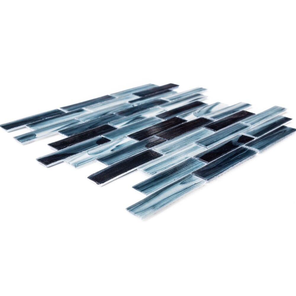 Island Antigua Blue Glass Brick Mosaic Wall Tile, 12x12 Inch