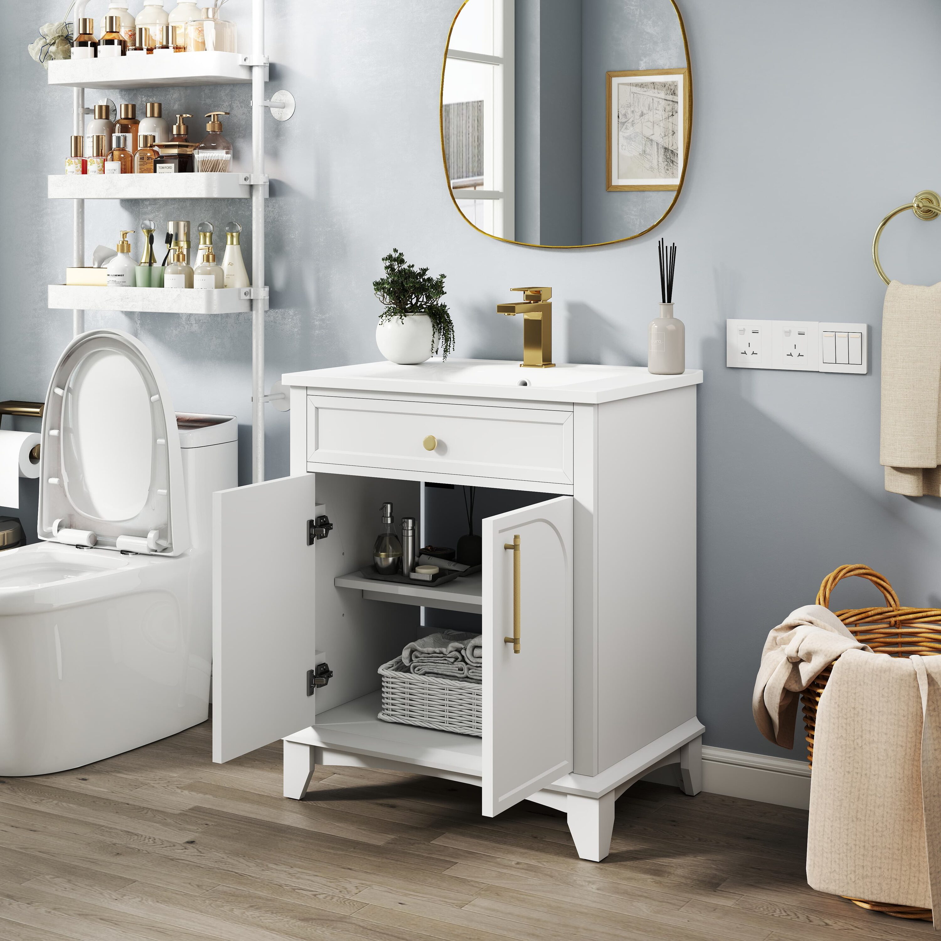 47-Inch White Farmhouse Double Sink Vanity – Solid Wood With Barn Doors & 3 Drawers For Contemporary Bathrooms