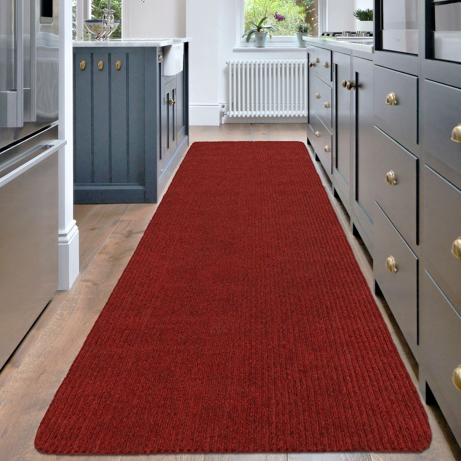 Ottomanson Lifesaver Collection Red 2 ft. 7 in x 9 ft. 10 in. Utility Ribbed Indoor/Outdoor Runner Rug