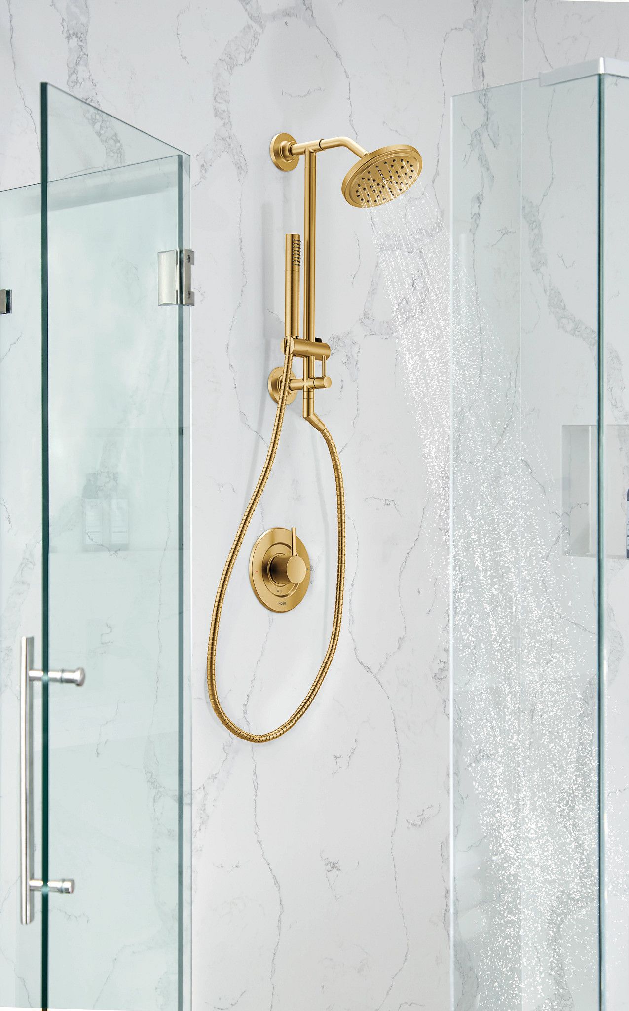 Moen Brushed Gold 7 In Round Fixed Rain 2 5 GPM 9 5 LPM In The Shower   44132736 