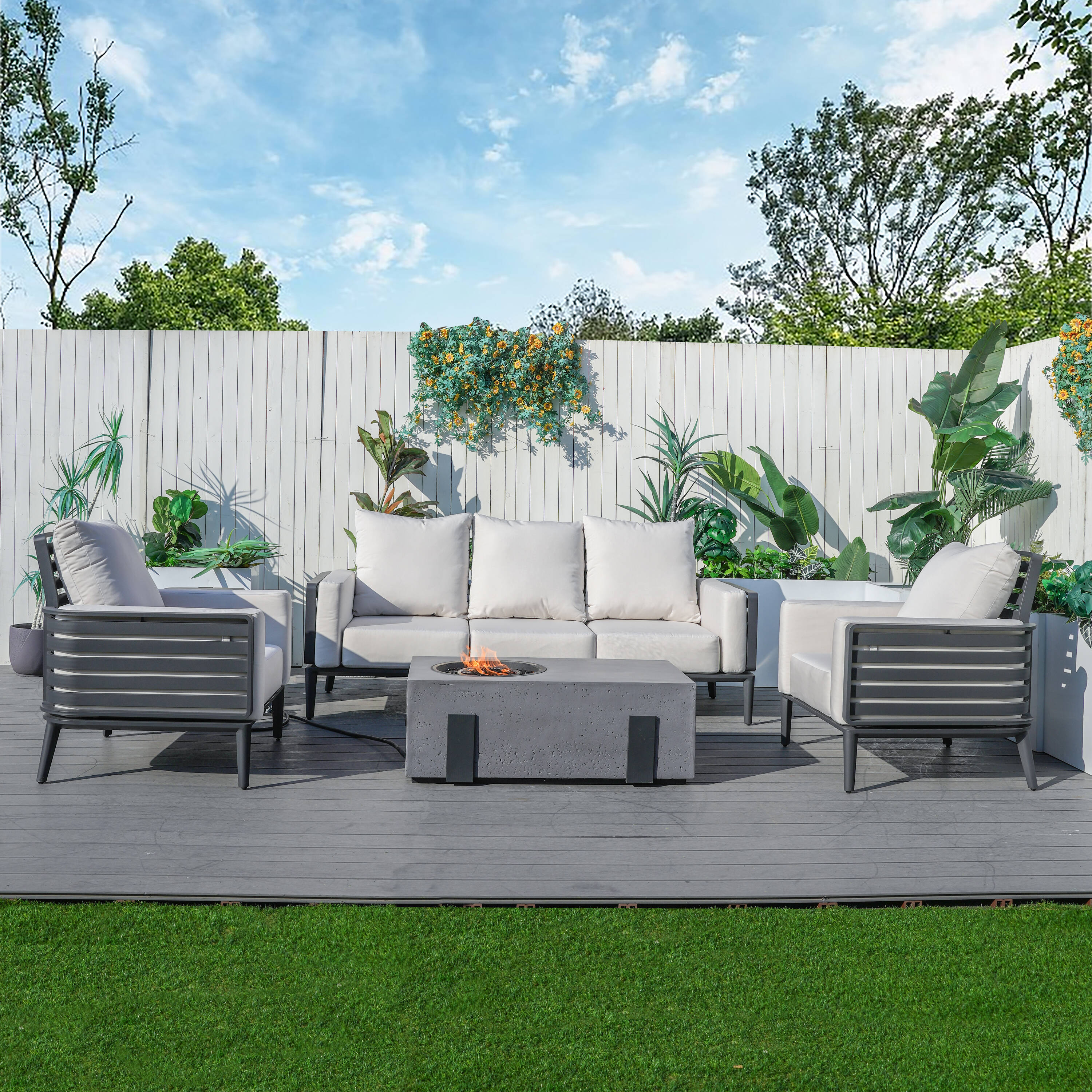 Direct Wicker DWG-2350TS2SC&2355G 5 -Piece 3 Patio Sofa Conversation Set with White Cushions