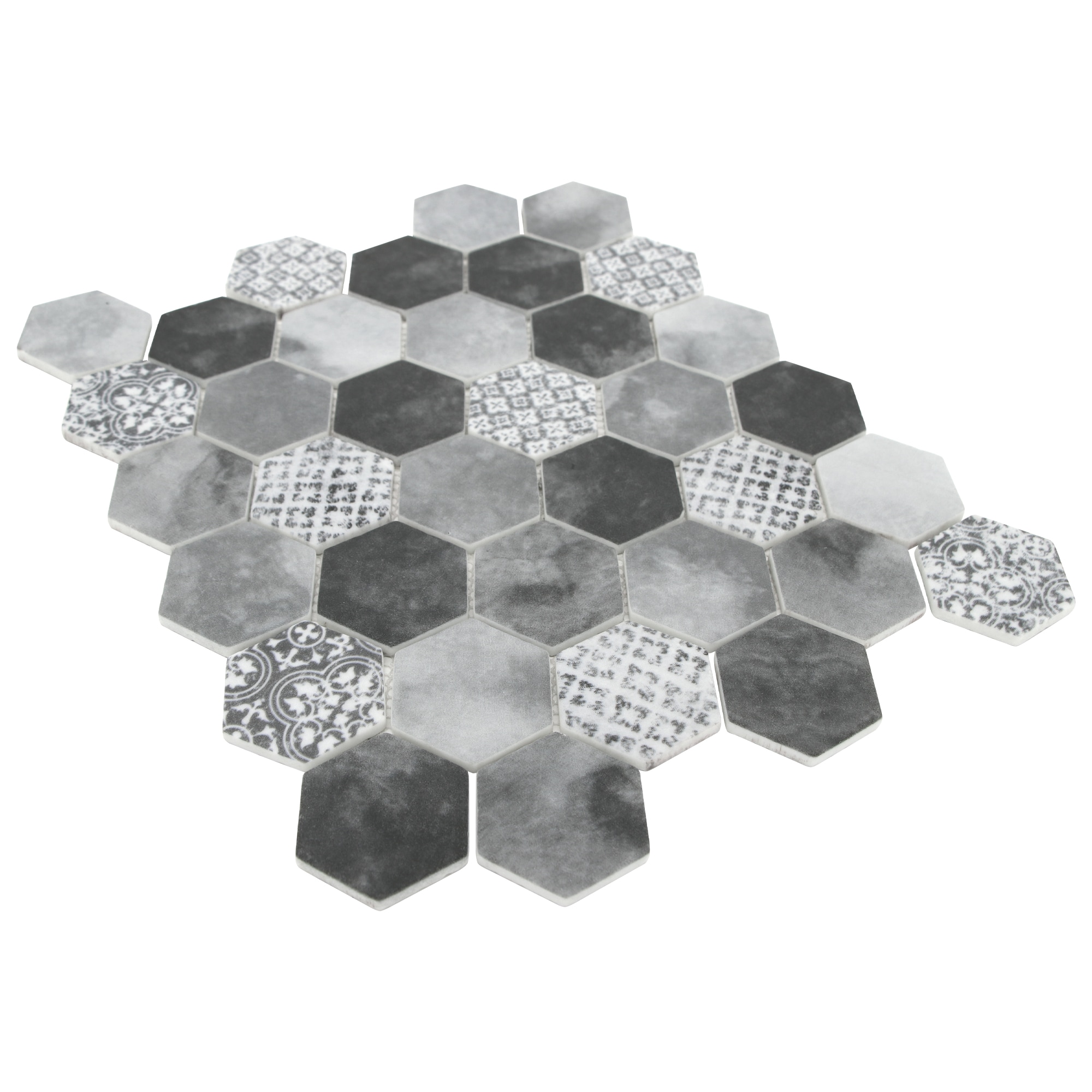 Gray Hexagon Recycled Glass Mosaic Wall and Floor Tile