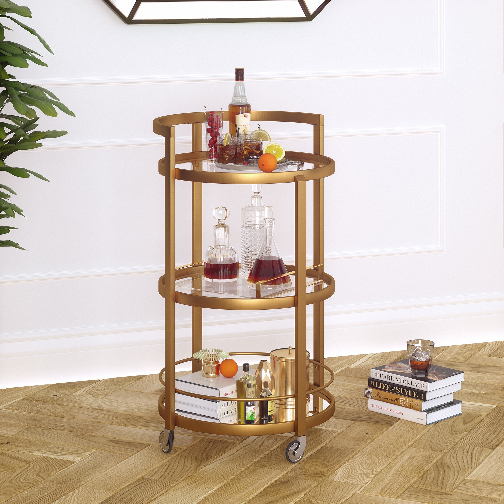 Hailey Home Hause 21-in x 36-in Gold Round Bar Cart in the Home Bars ...