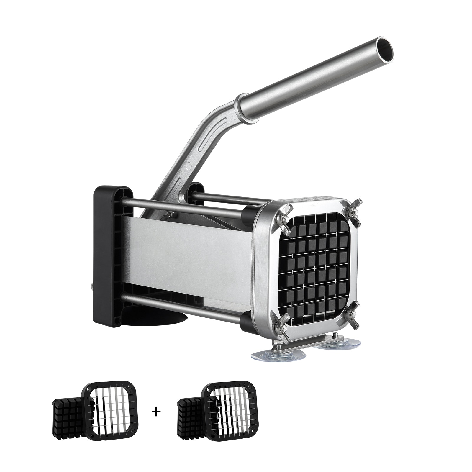 VEVOR SCSYWSQSTJWJ06288V0 French Fry Cutter Potato Slicer with 1/2-Inch and 3/8-Inch Stainless Steel Blades Manual Potato Cutter Chopper with Suction Cups Great for Potato French Fries Cucumber Vegetables Carrot