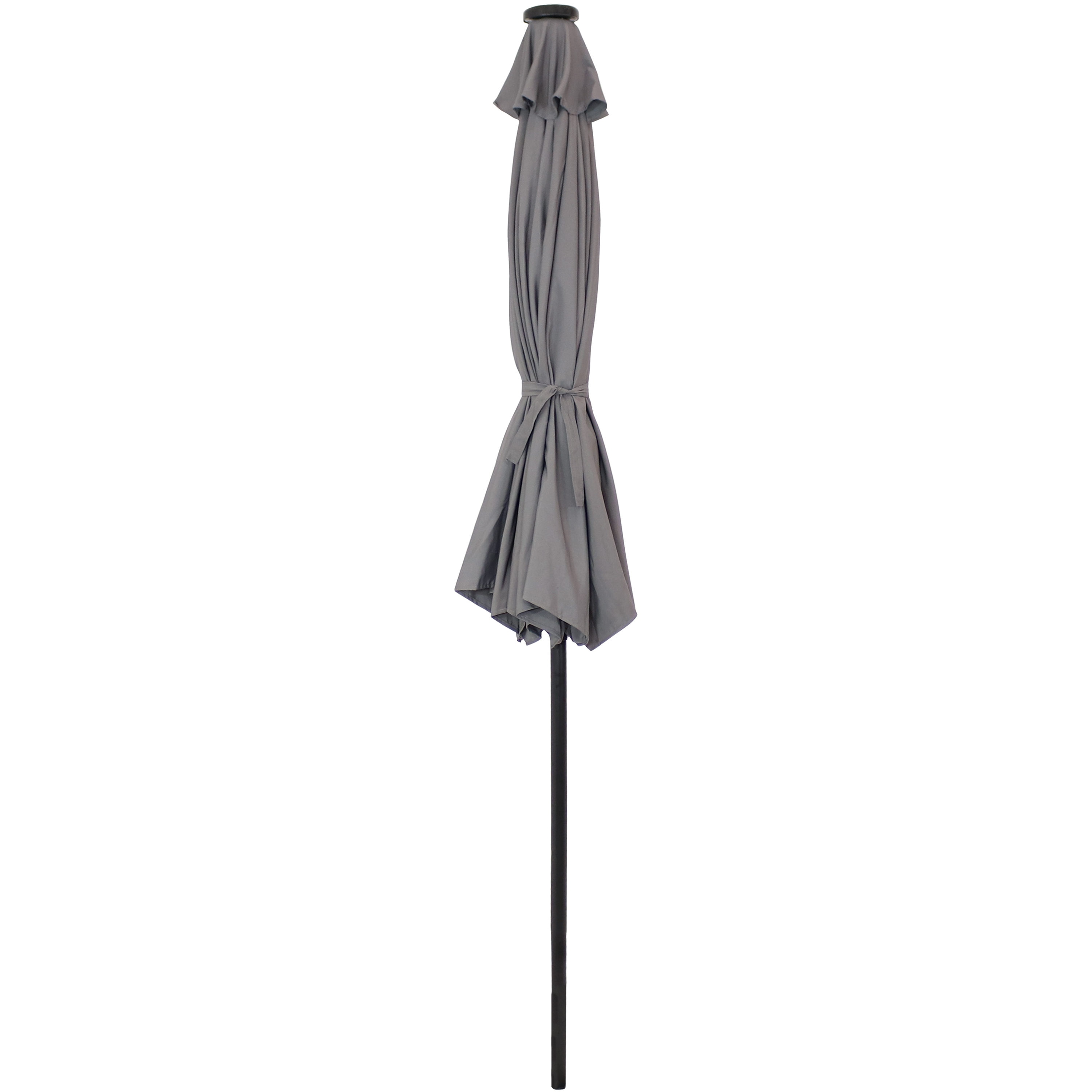 Gray 9-Foot Aluminum Market Patio Umbrella with Solar LED Lights