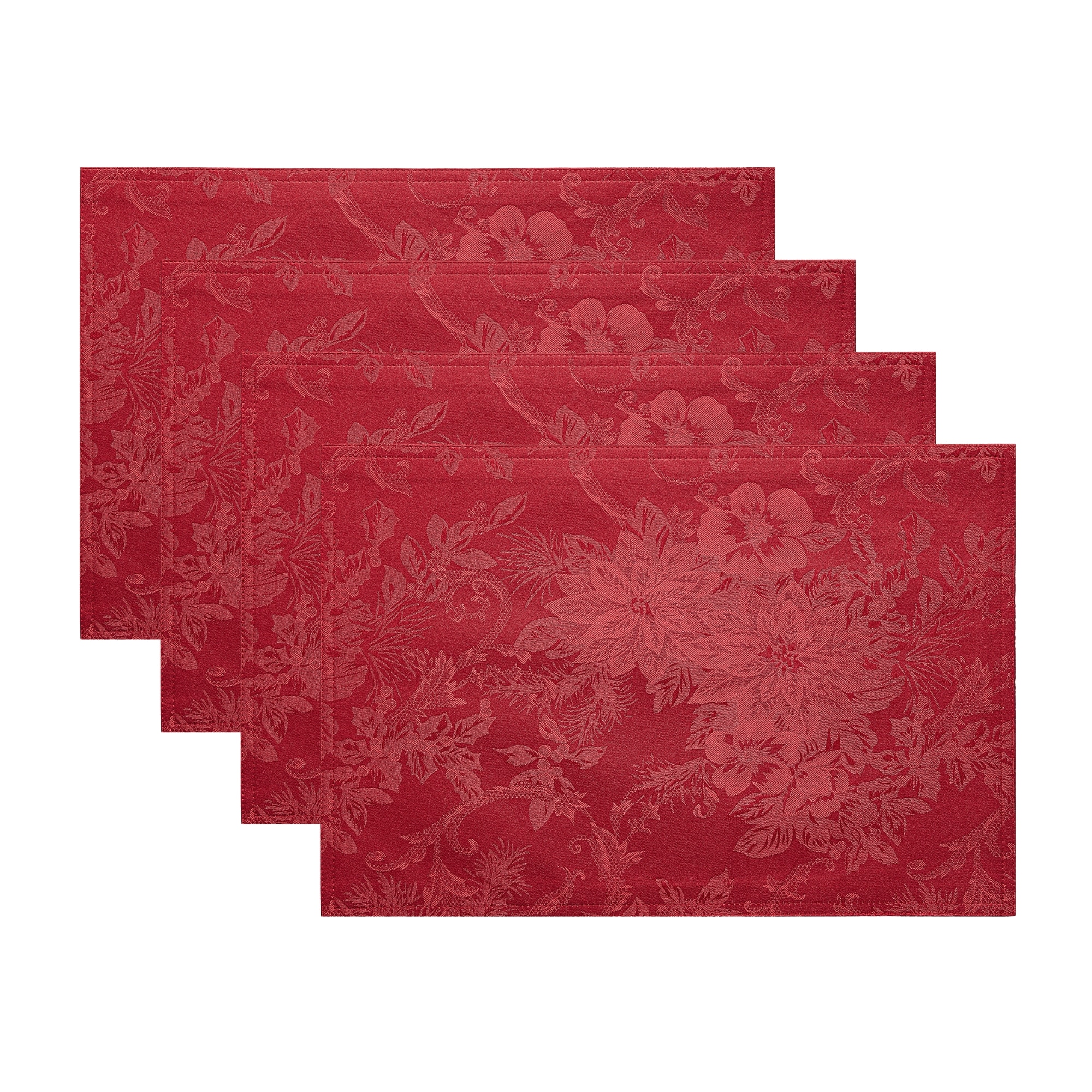 Elrene Home Fashions 739550331752 Poinsettia Elegance Jacquard Holiday13"x19" 4 -Pack Red Polyester Rectangle Placemats