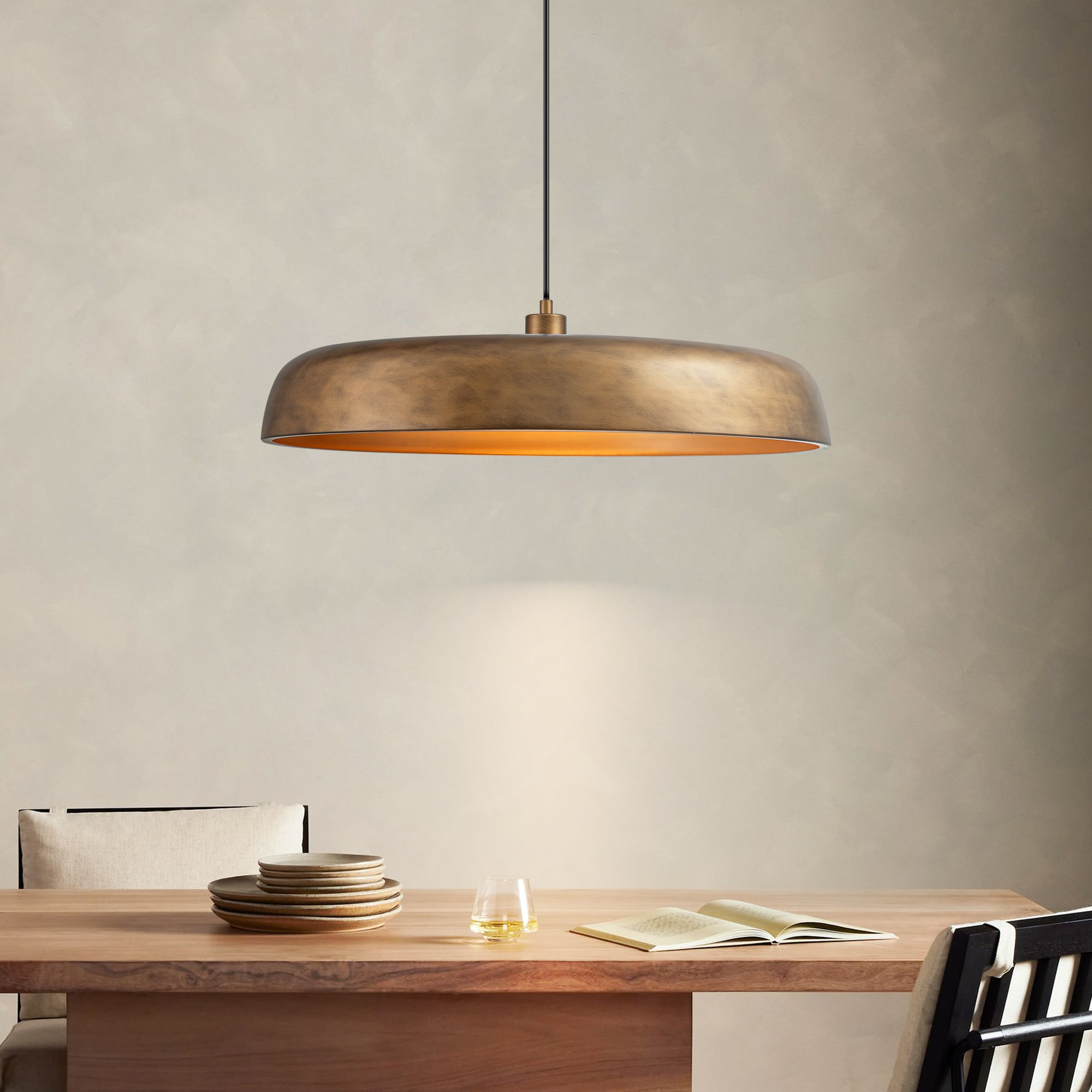 Rennnsan PL810149088 Neil 1 -Light Vintage Brown Industrial Dome Large Hanging Pendant light