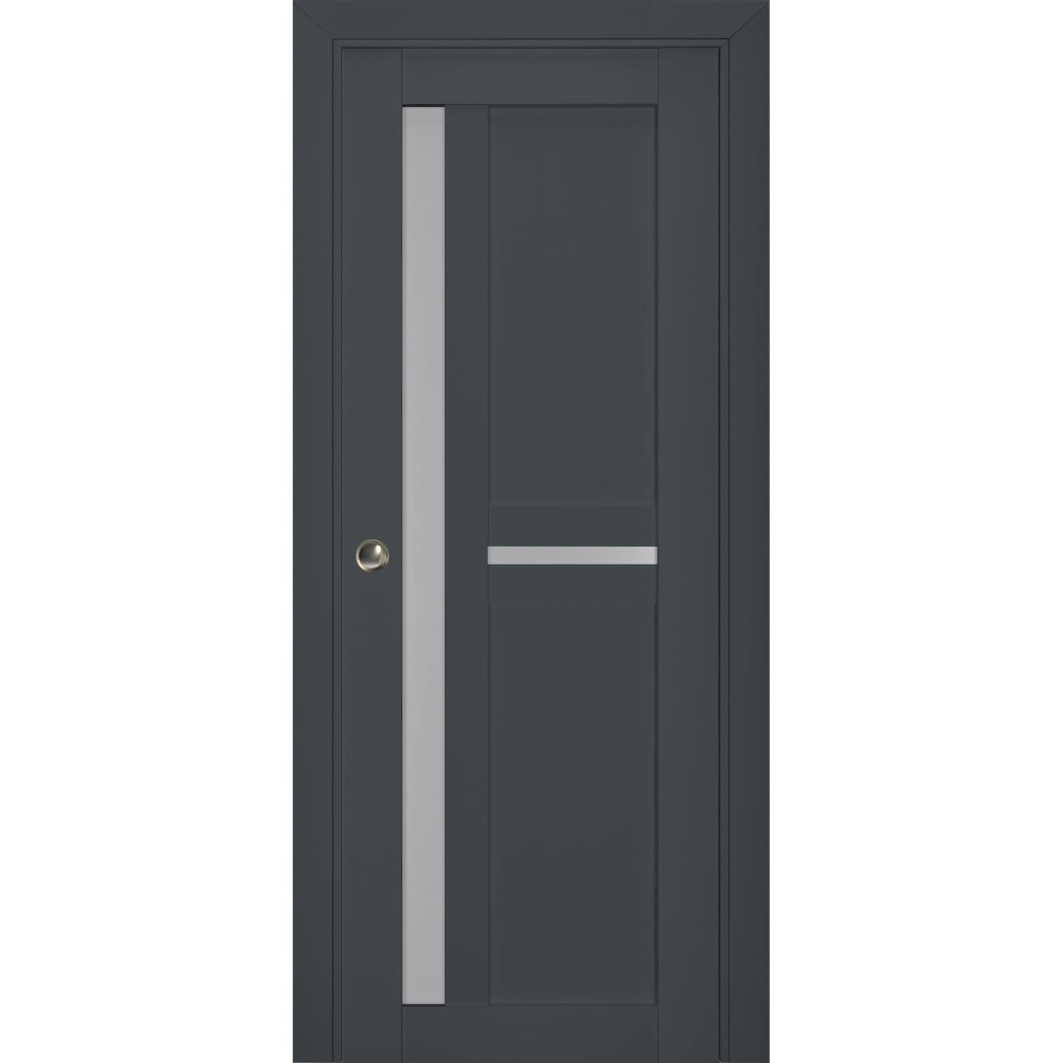 SARTODOORS Sliding French Pocket Door with Frosted Glass - Veregio 7288 Antracite - Kit Trims Rail Hardware - Solid Wood Interior Bedroom Sturdy Doors-42 x 80