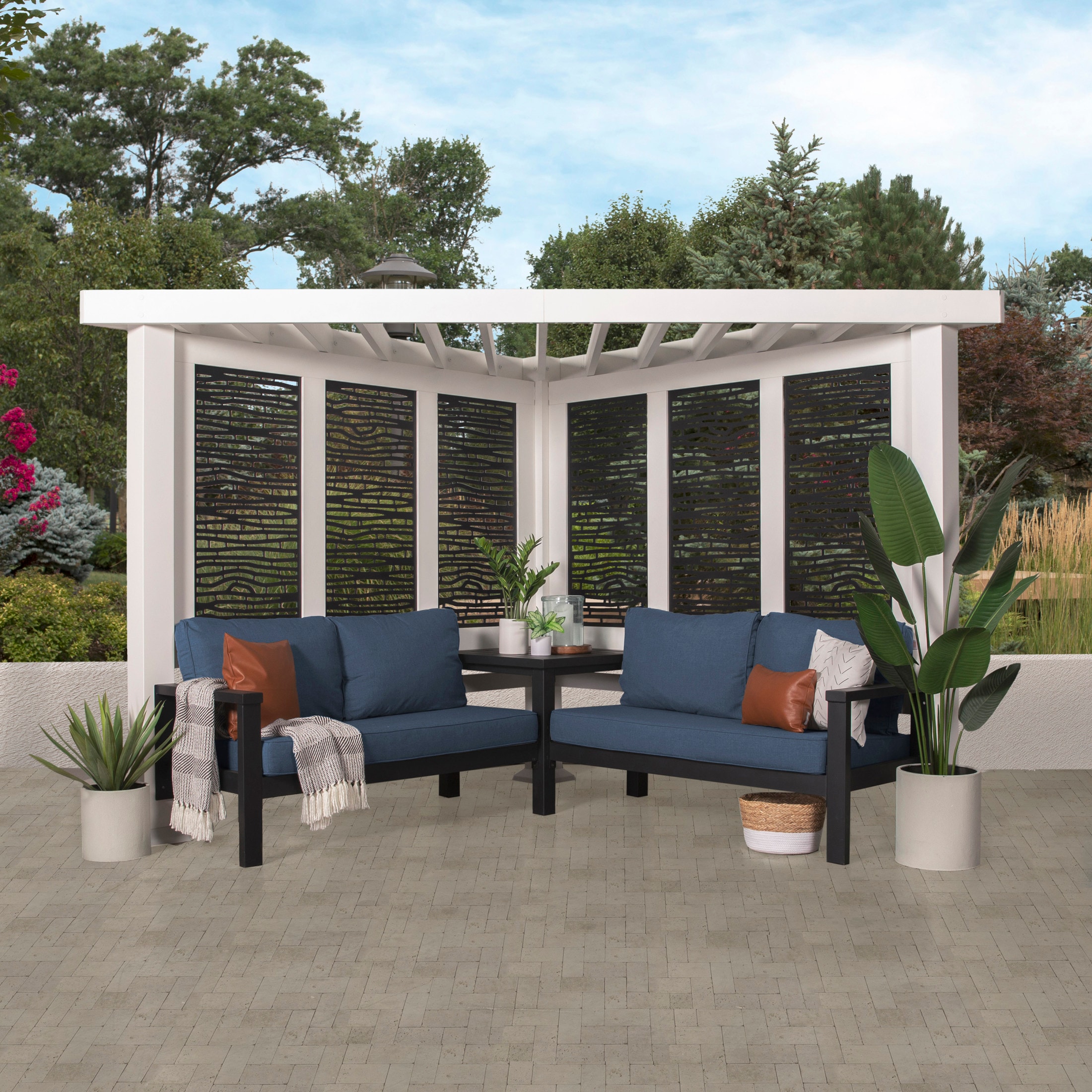 Backyard Discovery Ridgedale 7-ft 4-in W x 12-ft 2-ft L x 7-ft 3-in H White Metal Freestanding Pergola with Canopy #2102620COM