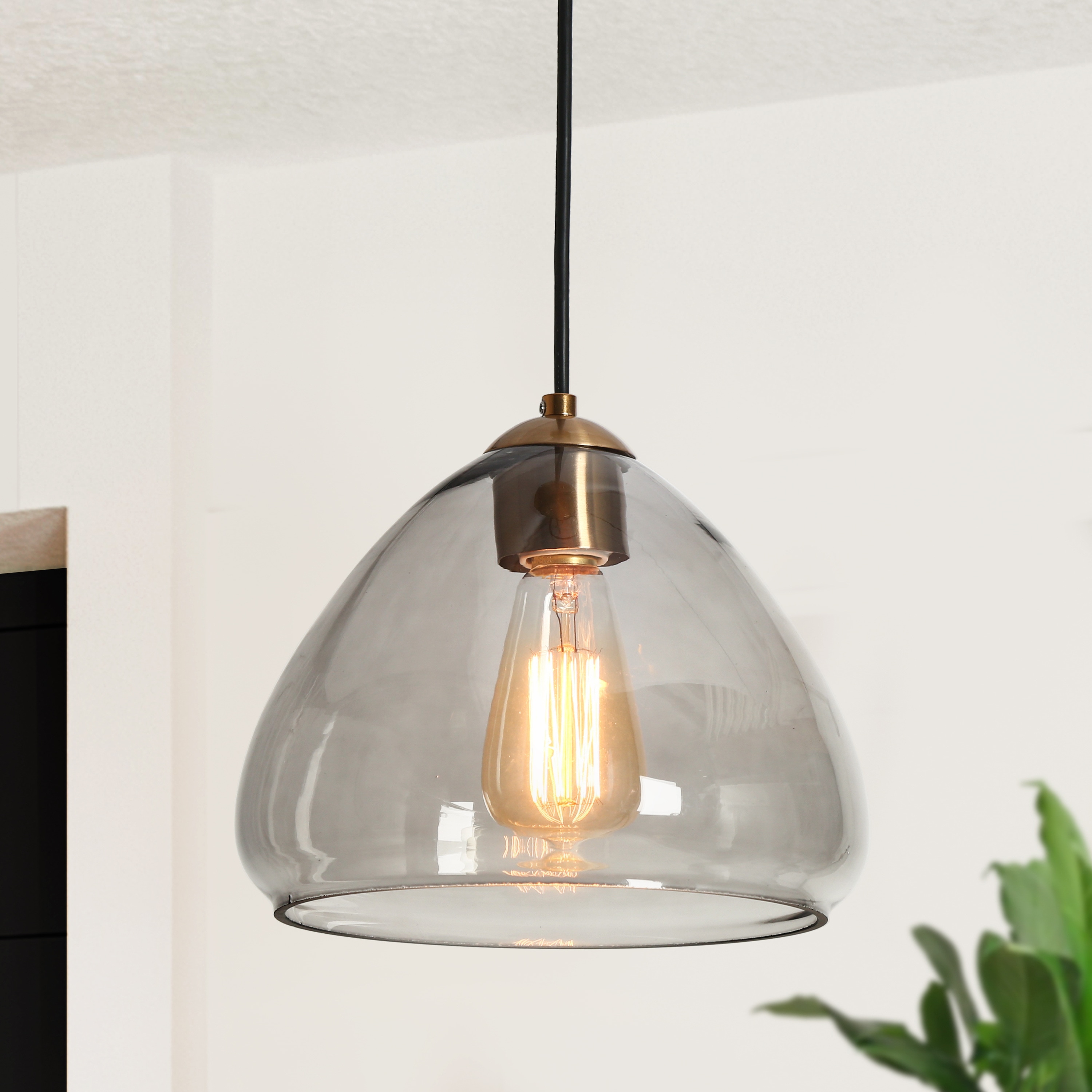 Uolfin IERUBN-LWS25075-G8 1 -Light Plating Brass Gold in Smokey Bell Glass Modern/contemporary Art glass Globe Mini Hanging Kitchen island light
