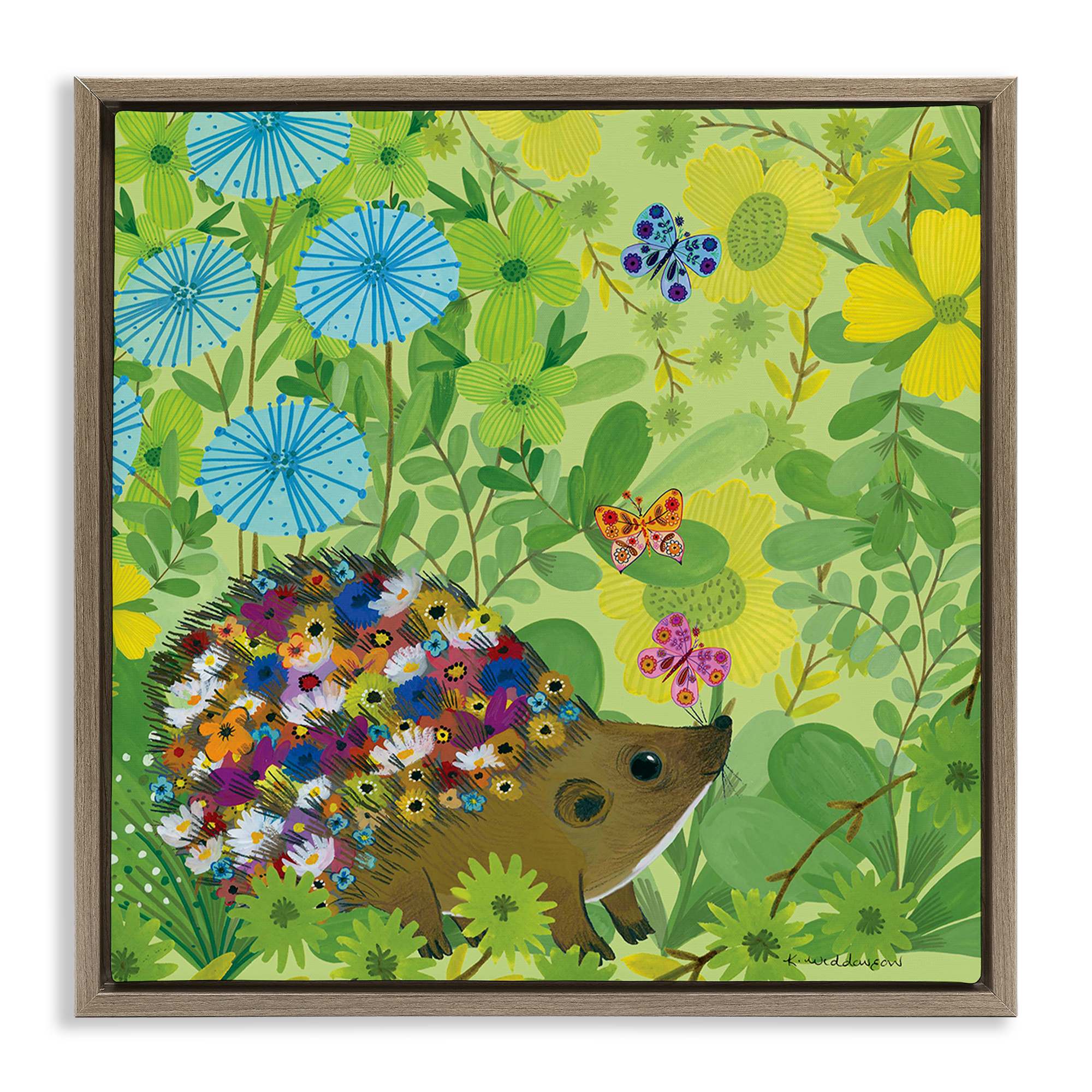 Stupell Industries BS-608-FFE-24X24 Happy Hedgehog and Flowers Floating Frame design by Kay Widdowson