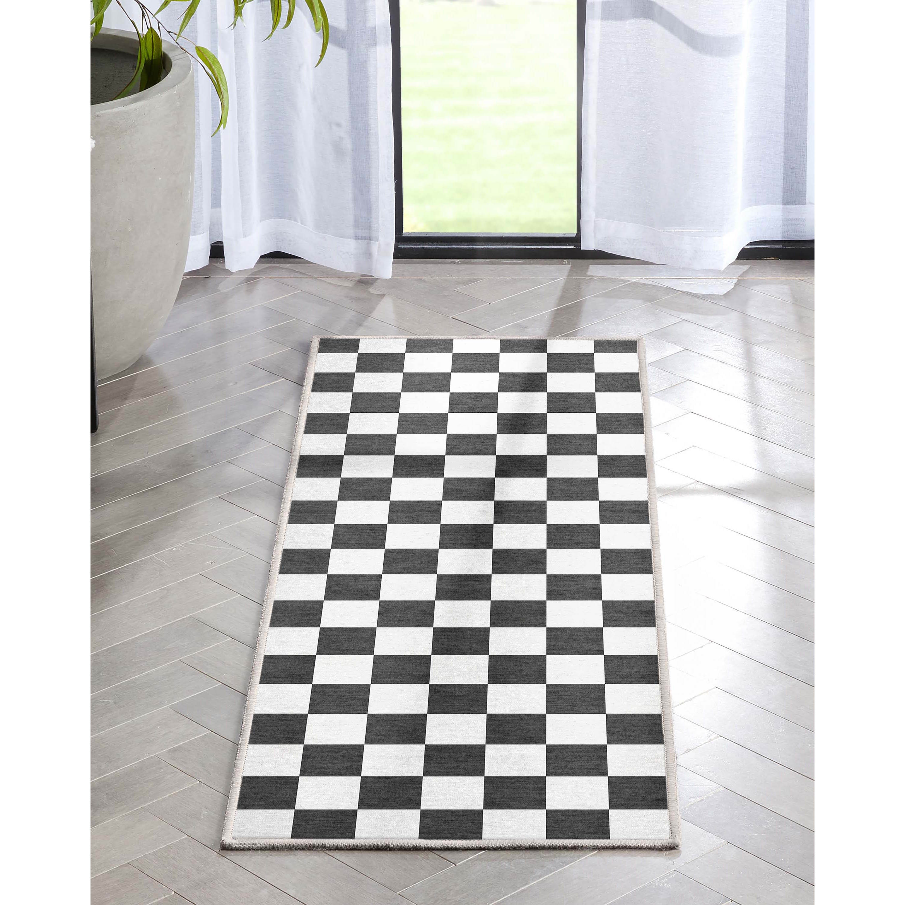 Well Woven W-SQR-01A-2S Apollo 2 x 5 (ft) Flatweave Polyester Black Rectangular Indoor Geometric Mid-Century Modern Runner rug