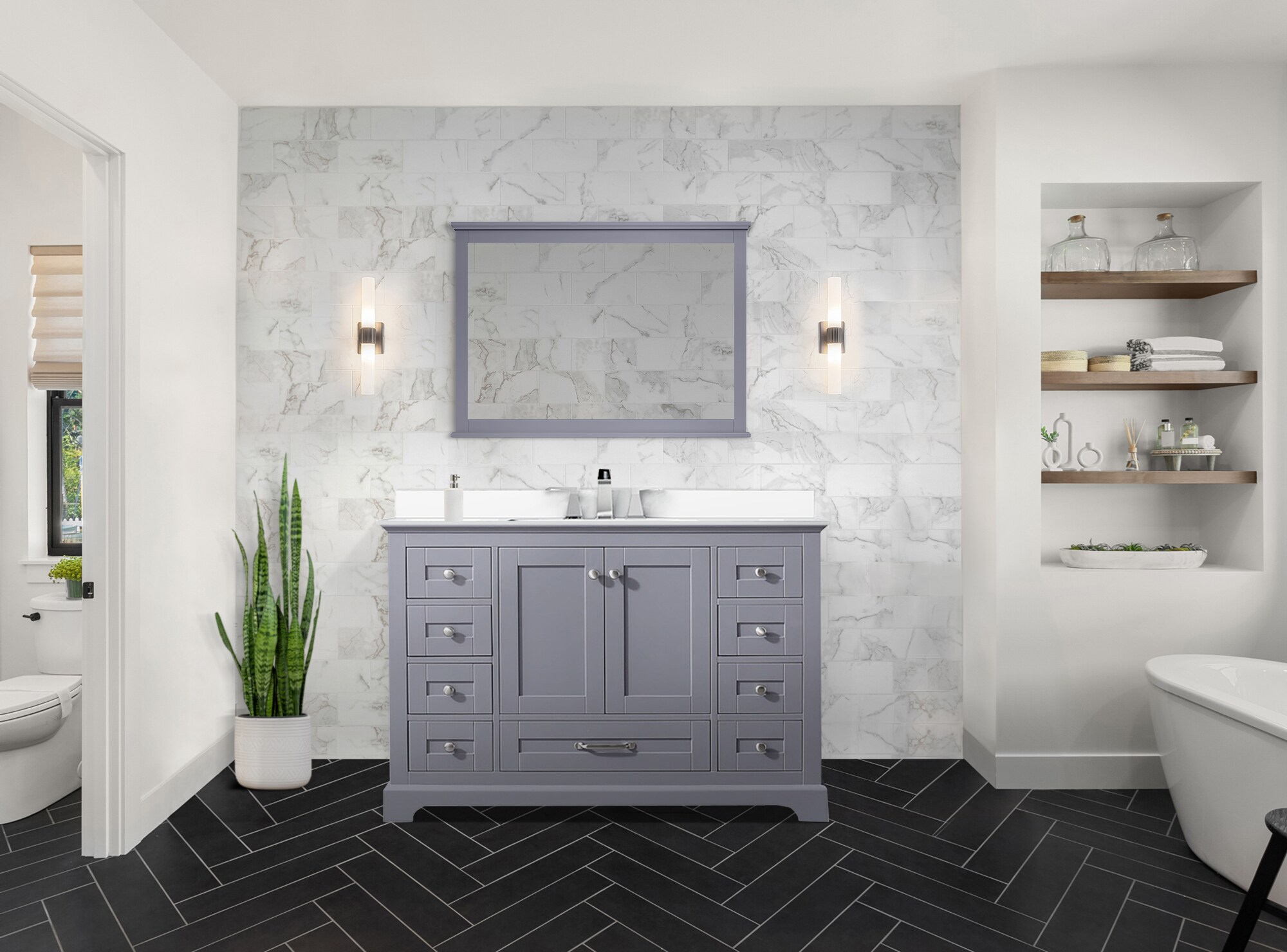 Dukes 48" Dark Grey Single Bath Vanity with Marble Top