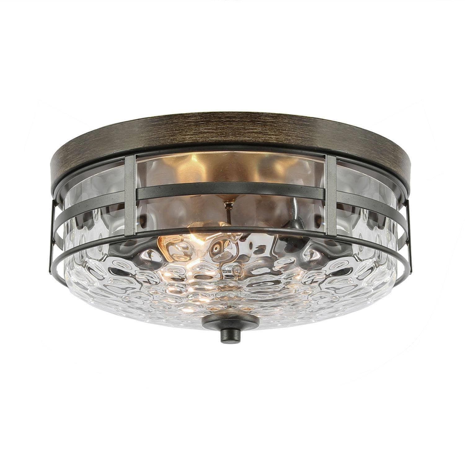 Uolfin 3-Light 12.5-in Black Bronze and Wood Tone with Textured 