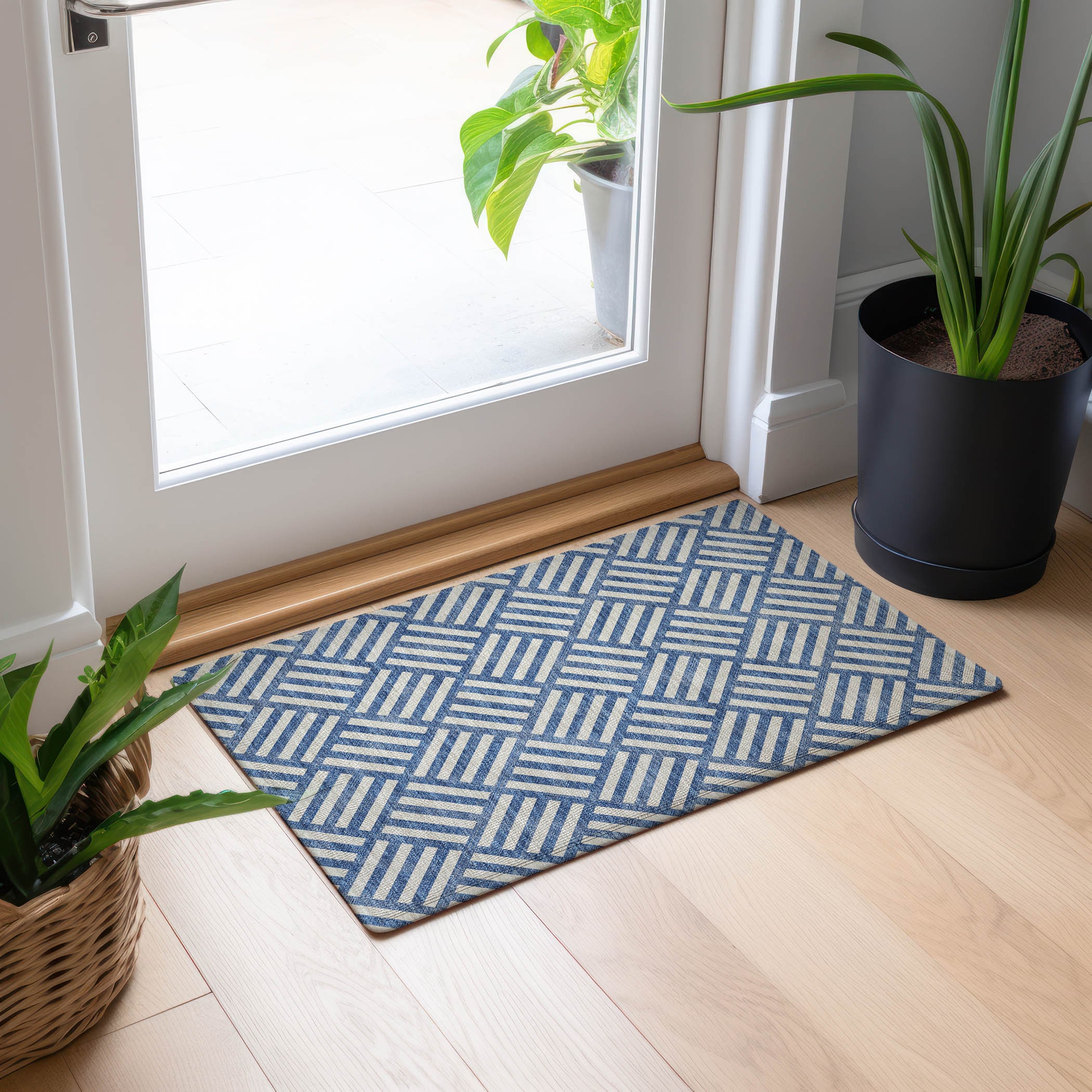 Addison Rugs ACN620BU20X30 Chantille ACN620BU 2 x 3 (ft) Polyester Blue Rectangular Indoor/Outdoor Geometric Machine washable Area rug