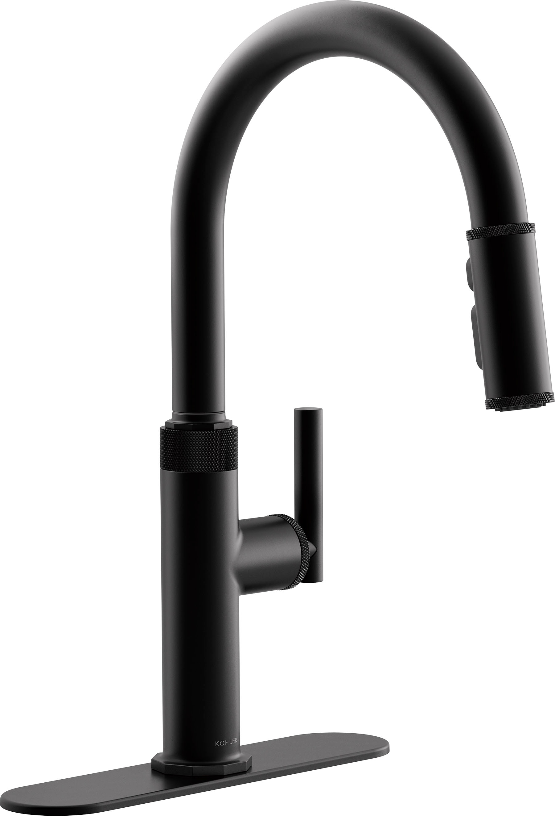 KOHLER R31627-BL Lathe Matte Black Single Handle Deck-mount Pull-down Kitchen Faucet with Sprayer ( Deck Plate Included )