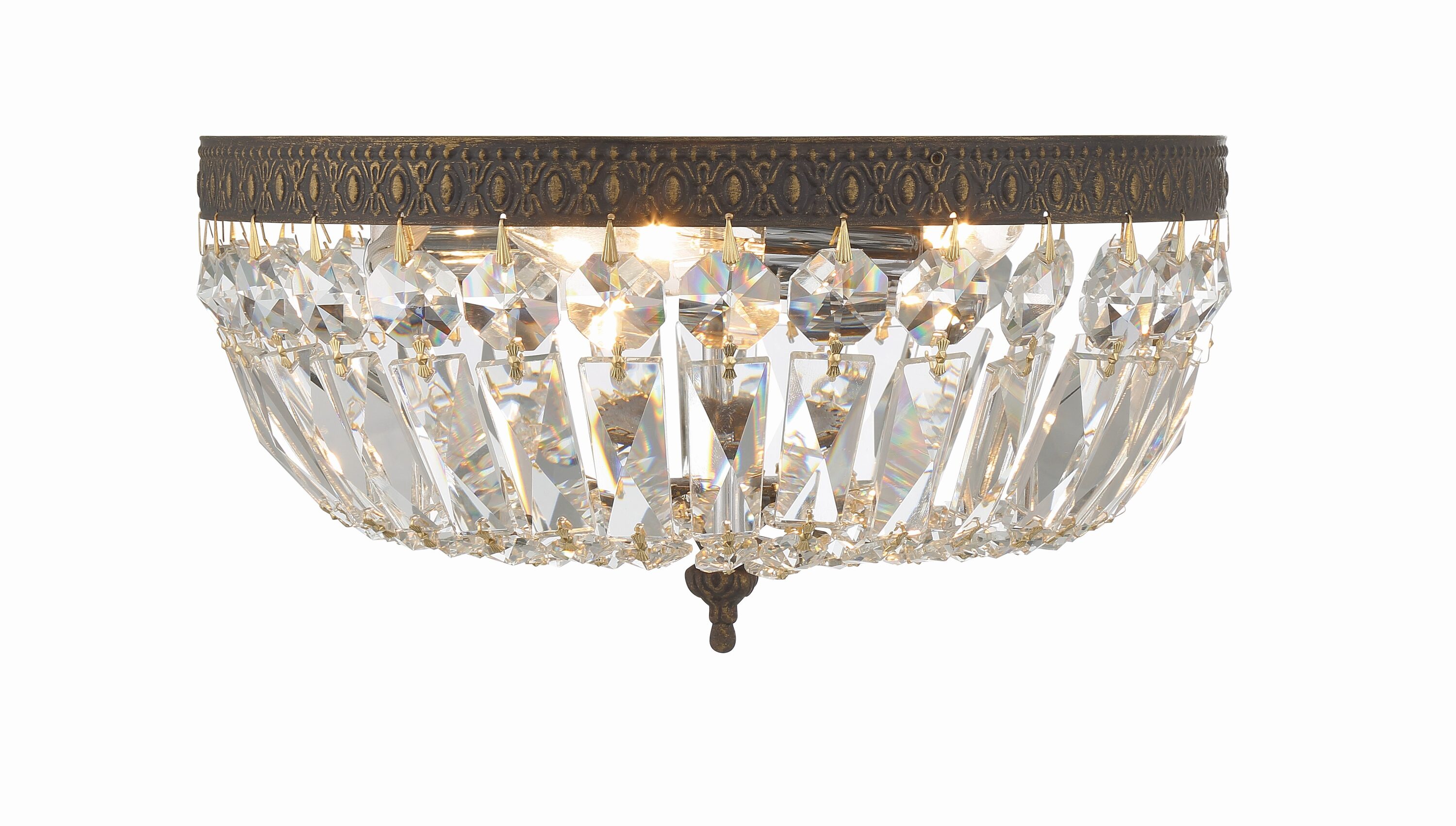 English Bronze Flush Mount with Clear Italian Crystals