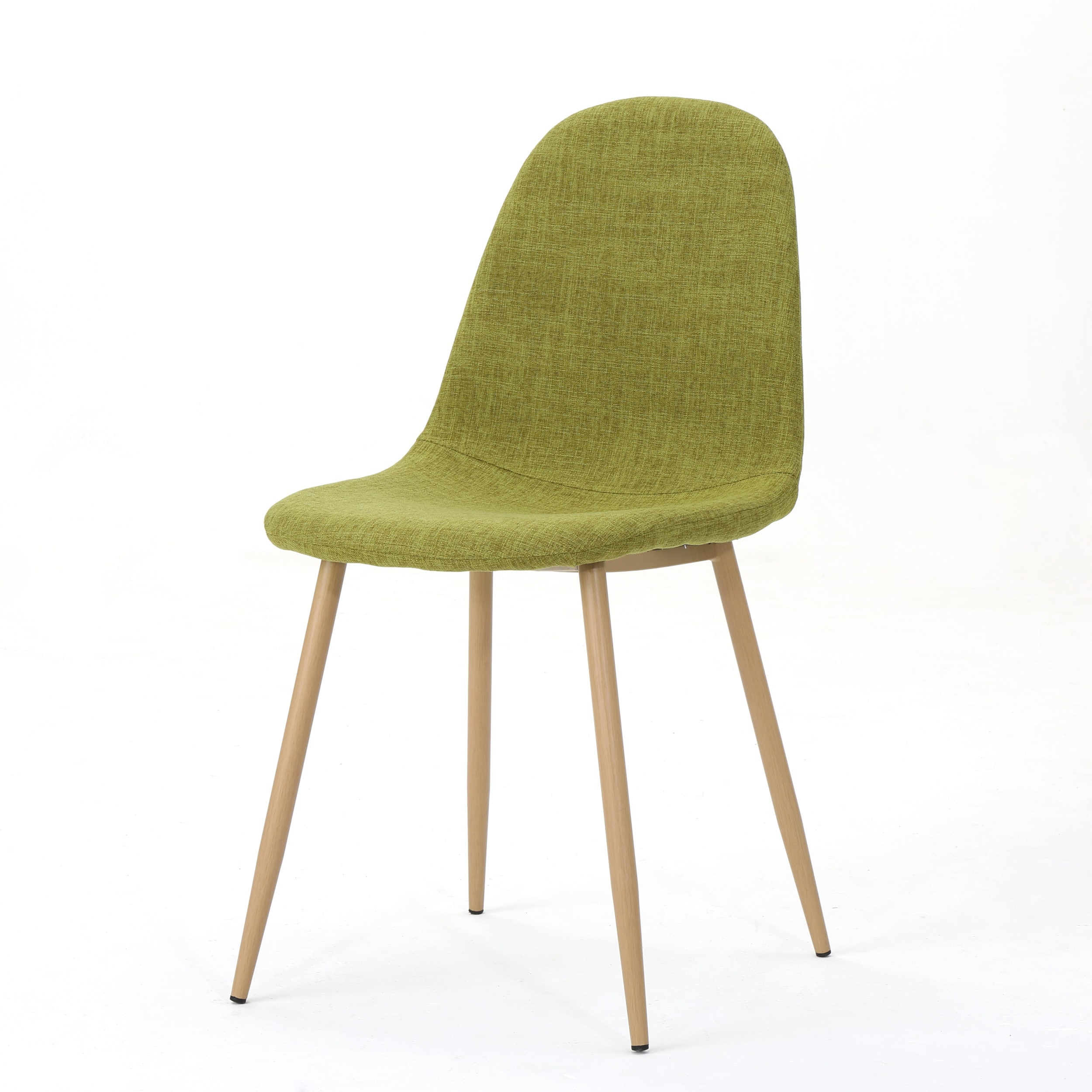 Set of 2 Green Upholstered Side Chairs with Light Brown Metal Legs