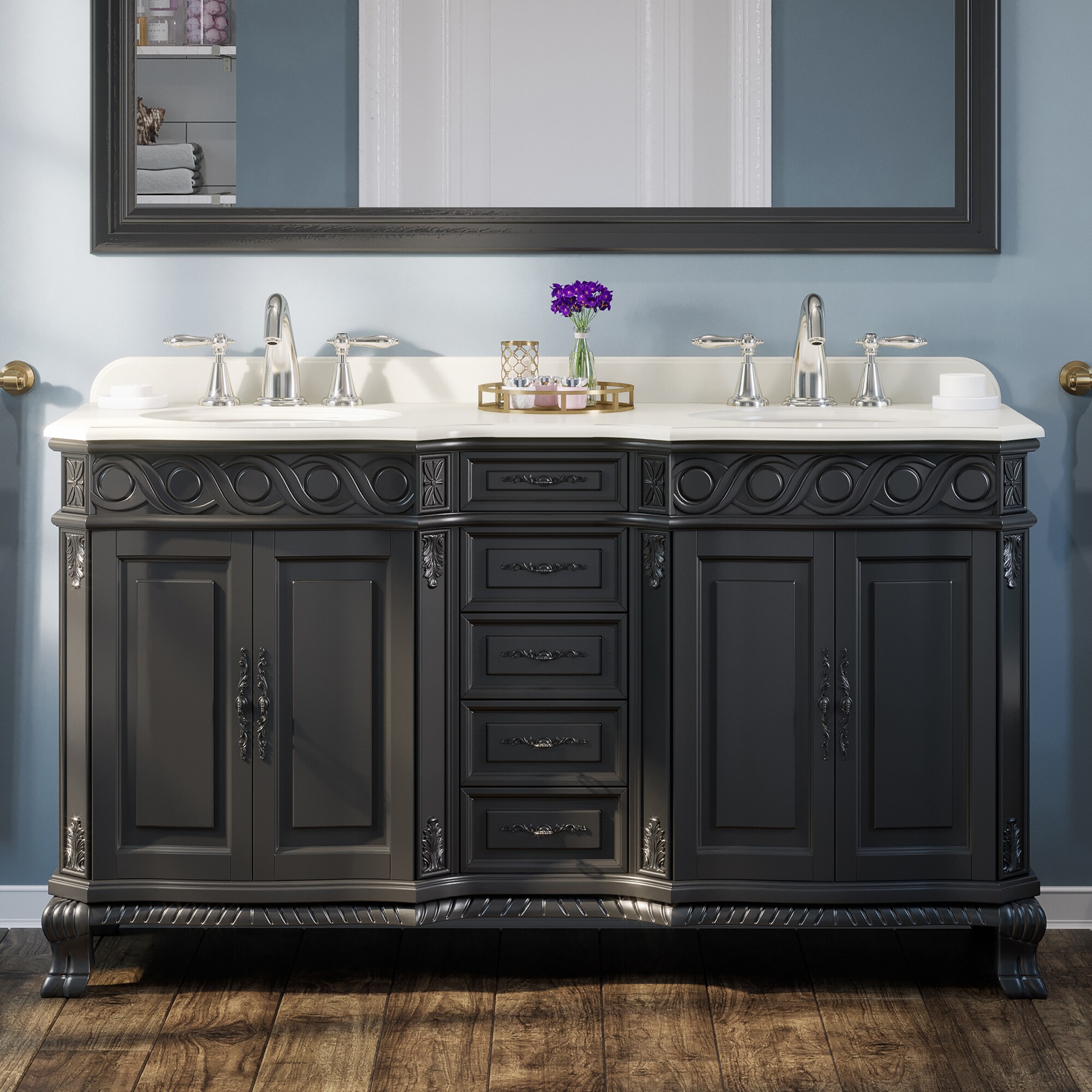 OVE Decors Trent 60-in Antique Black Undermount Double Sink Bathroom ...