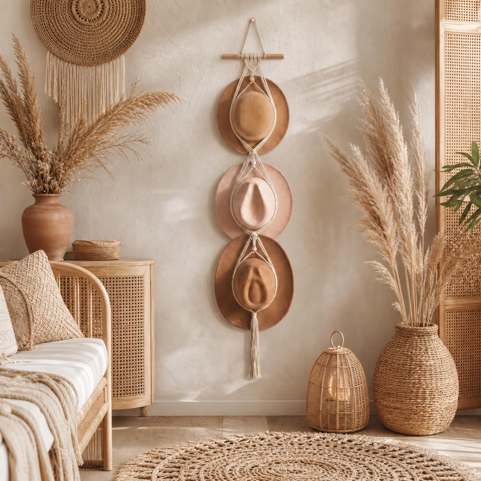 UUDULY Macrame Hat Hangers Racks Boho Cowboy Hats Holders Western ...