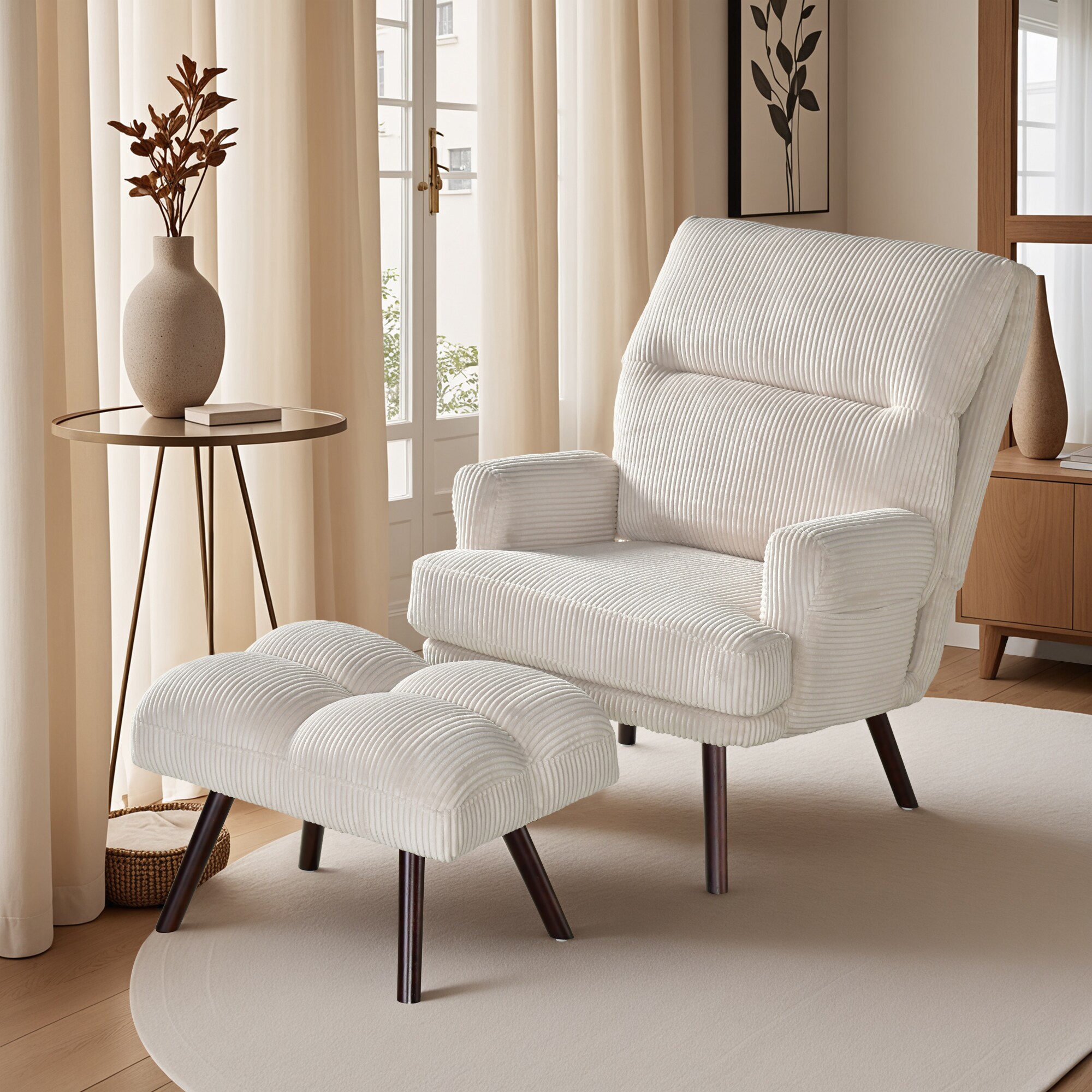 weaxty HMBSMB800B 24.4-in W Modern Beige Corduroy Corduroy Corner Armchair