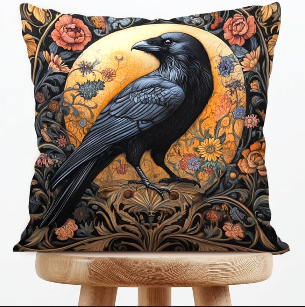 Lukvuzo  Vintage Floral Velvet Black Crow Throw Pillow Cover 18x18 Inch Flannel Decorative Cushion for Sofa Bed Living Room Hidden Zipper Single