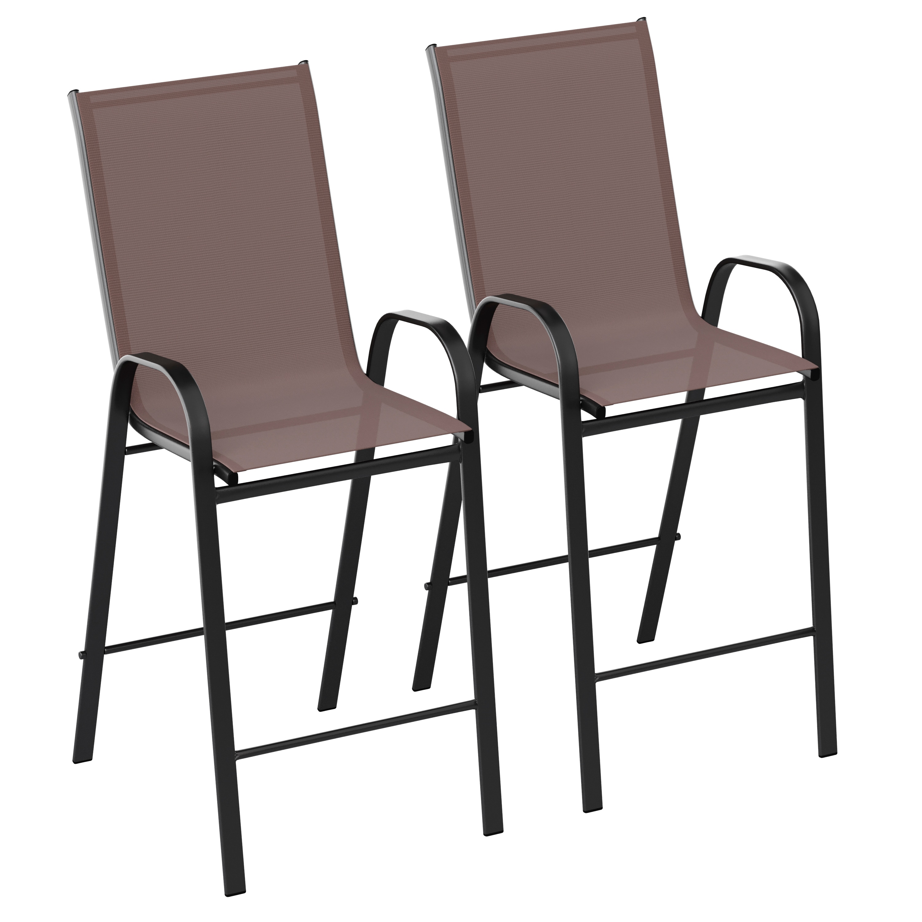 Flash Furniture 196861102639 2 Pack Brazos Series Brown Outdoor Barstool with Flex Comfort Material and Metal Frame