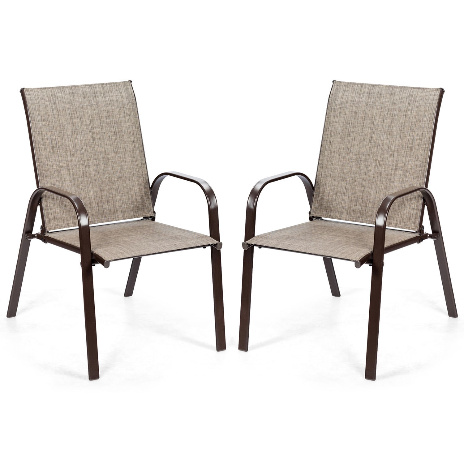Clihome CL-GR-2-63630 Outdoor Dining Chair Set of 2 Brown Metal Frame Stationary Dining Chair with Gray Sling Seat