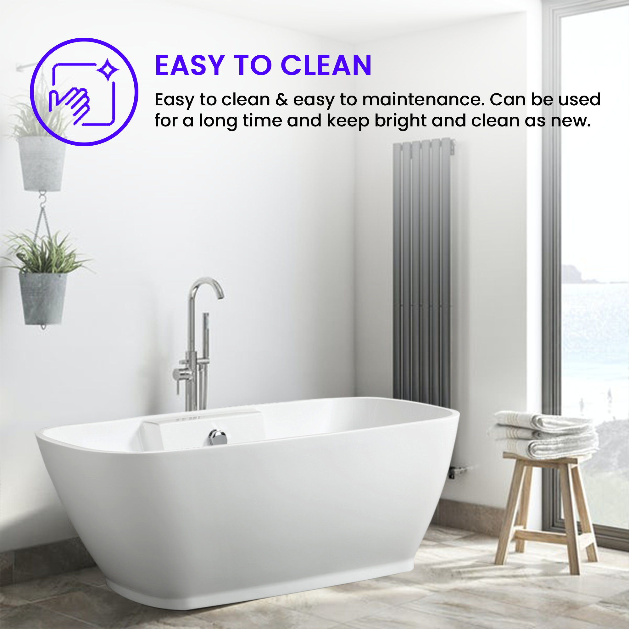 67-Inch White Acrylic Freestanding Soaking Bathtub with Chrome Overflow