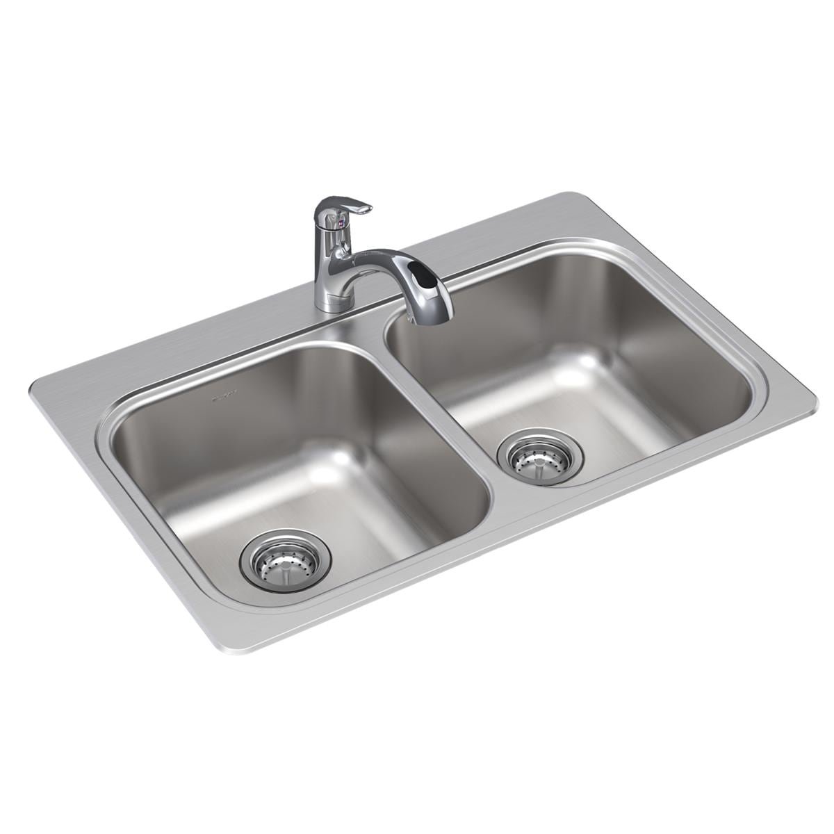 Elkay Freeport Drop-In 33-in x 22-in Stainless Steel Double Equal Bowl  1-Hole Kitchen Sink