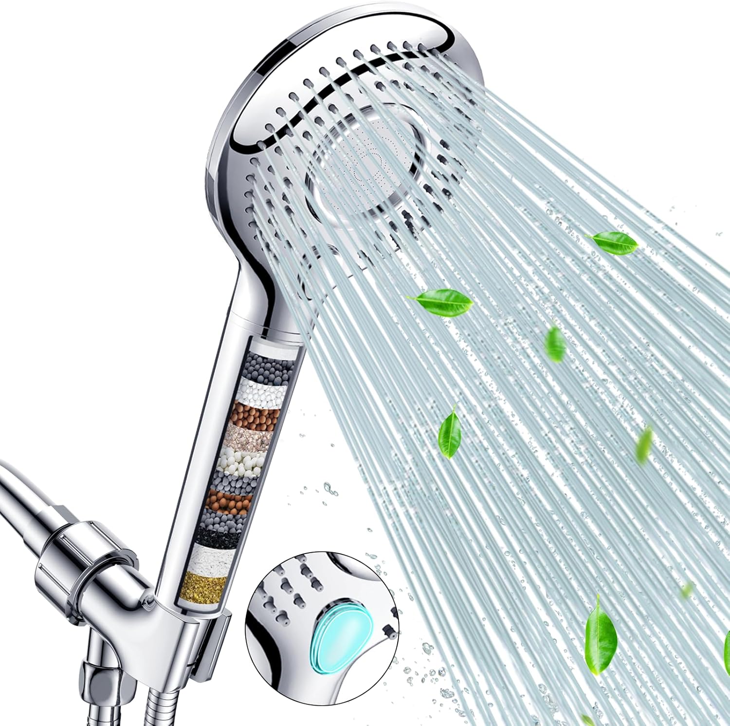 FEELSO - Filtered Shower Head Handheld High Pressure 3 Mode 60 Inch Hose 15 Stage Filter Remove C...
