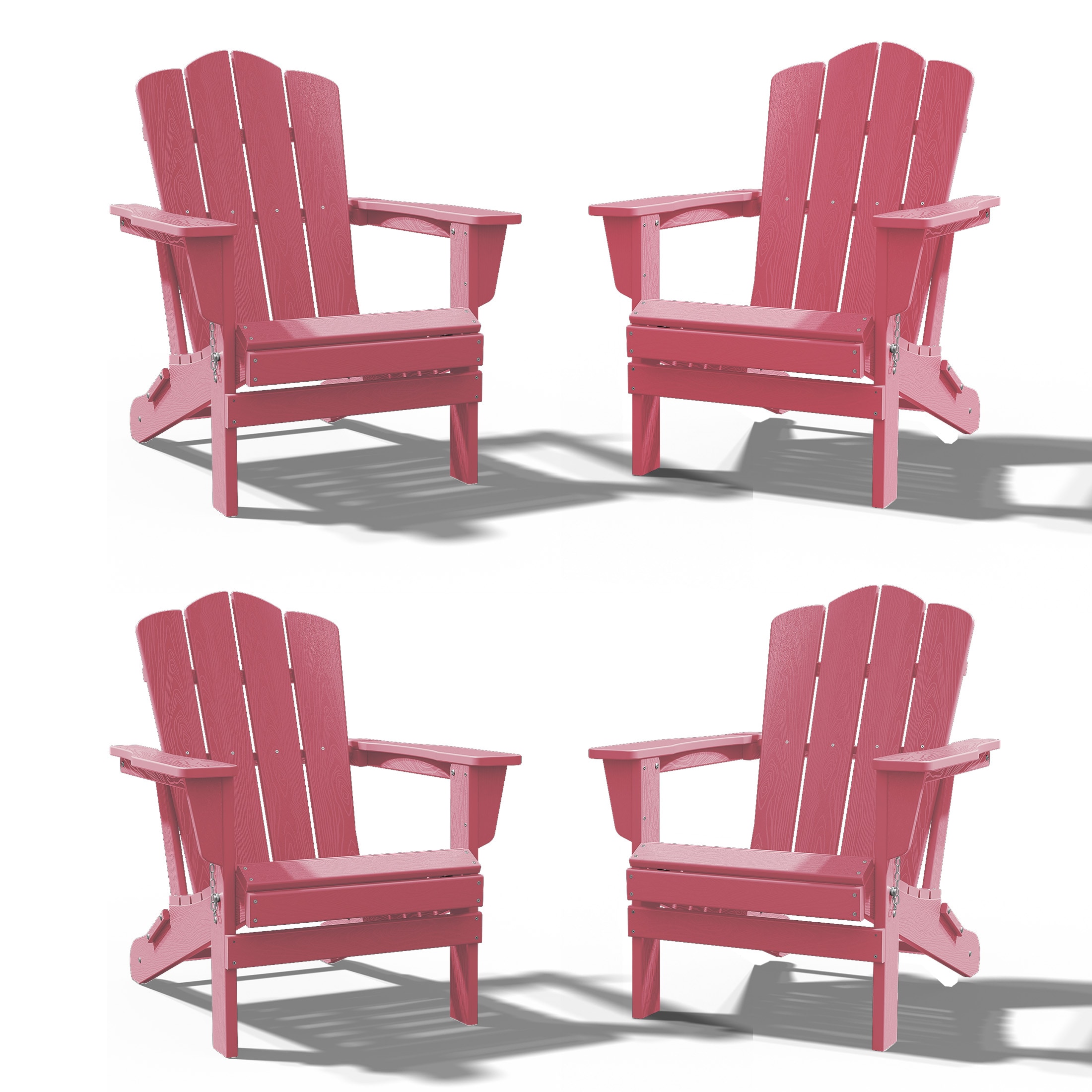 JEAREY PEYD04-LP HDPE Folding Adirondack Chair Set of 4 Set of 4 Stackable Pink HDPE Frame Stationary Adirondack Chair with Slat Seat