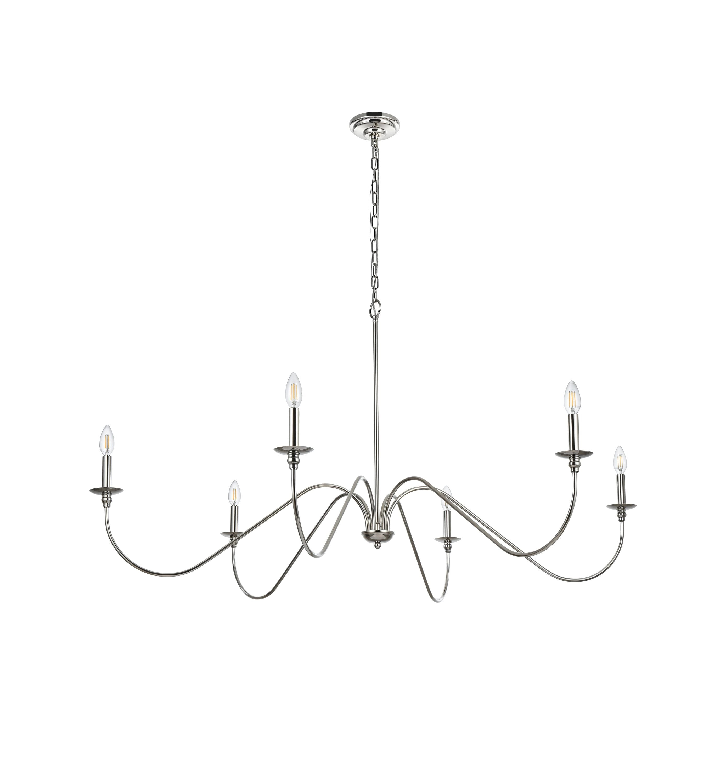 Polished Nickel 60" 6-Light Candle Chandelier
