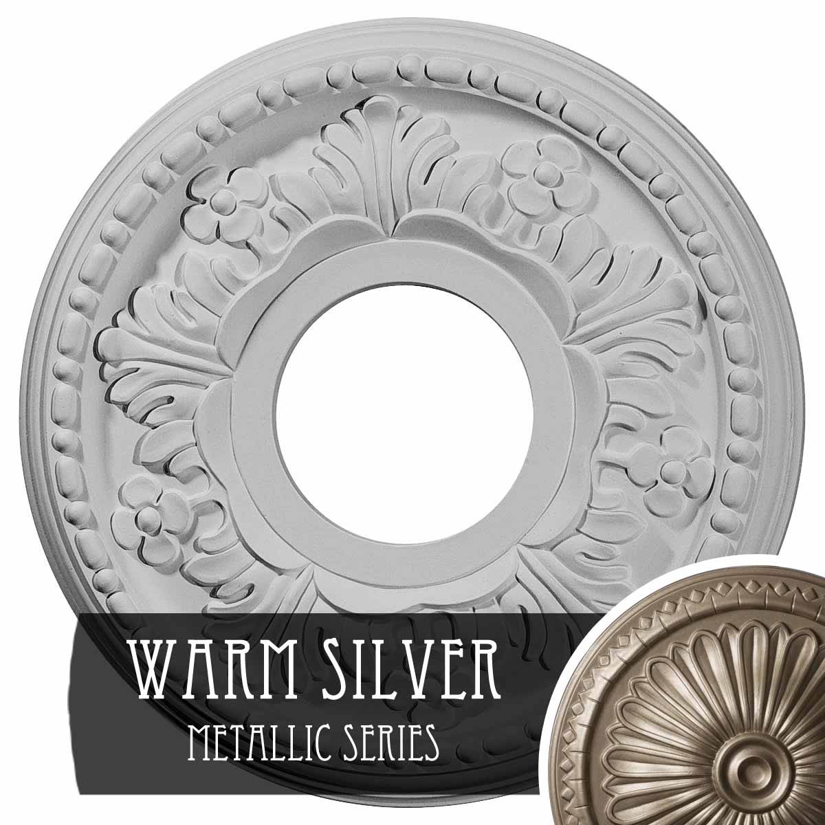 Ekena Millwork CM11HEWSS Helene 11.875-in W x 11.875-in L Painted Warm Silver Polyurethane Whole Ceiling Medallion
