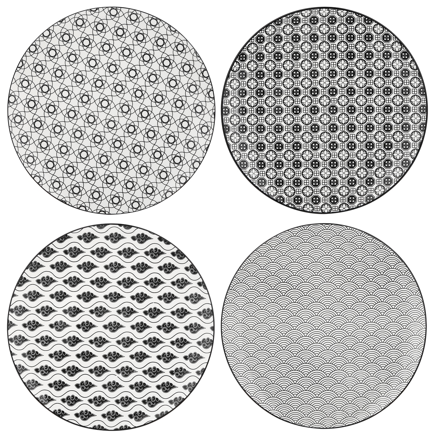 CASAINC VC-HARUKA-SDP-NEW 10.5 In. Patterned Round Porcelain Dinner Plates Dishes Set For Salad Pasta (Set Of 4)