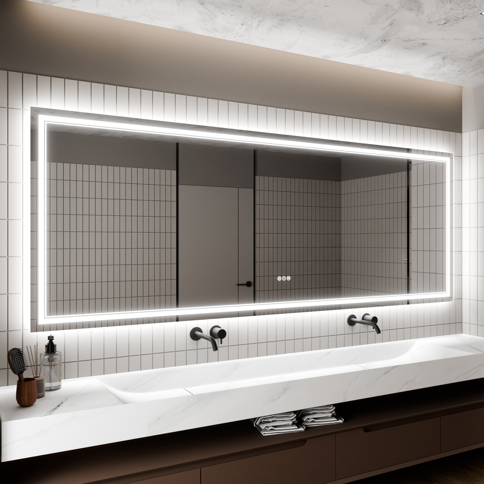 WELLFOR EXM-7236CJFL TF LED Lighted Mirror 96-in x 36-in Polished Frameless Rectangle Dimmable Lighted Fog Free Bathroom Vanity Mirror ( Silver )