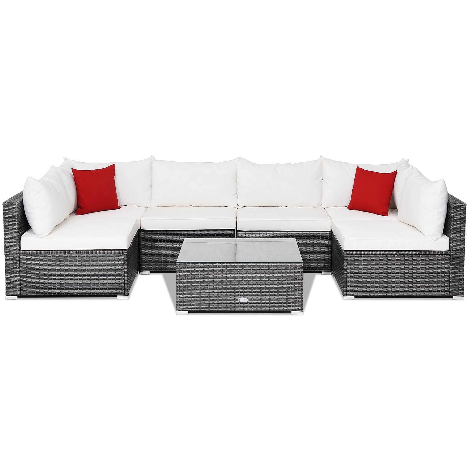 Poinic CWZ70439WH-X 7 -Piece Wicker 2 Patio Sofa Conversation Set with White Cushions