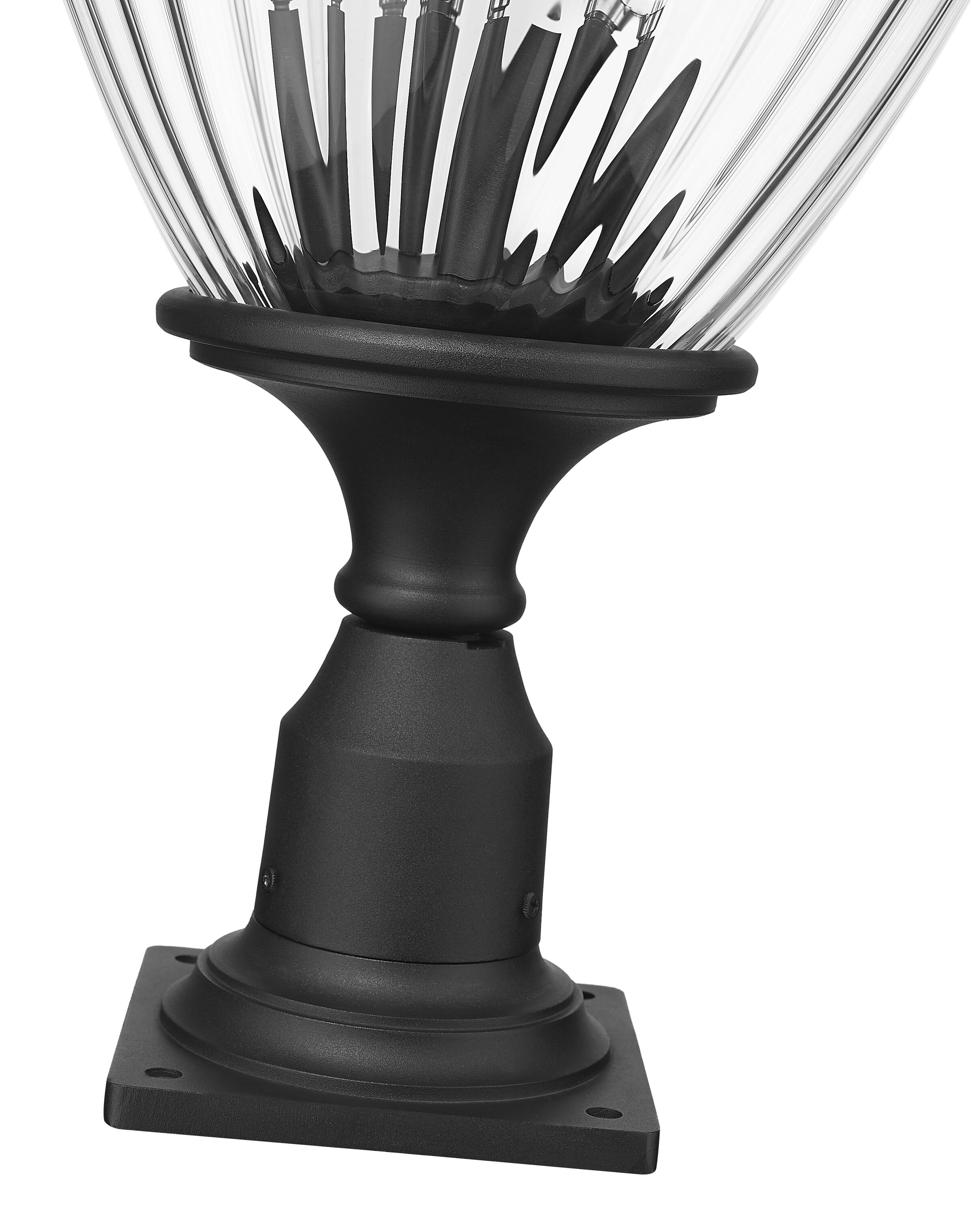 Davina Black Teardrop Outdoor Post Light with Clear Ribbed Glass