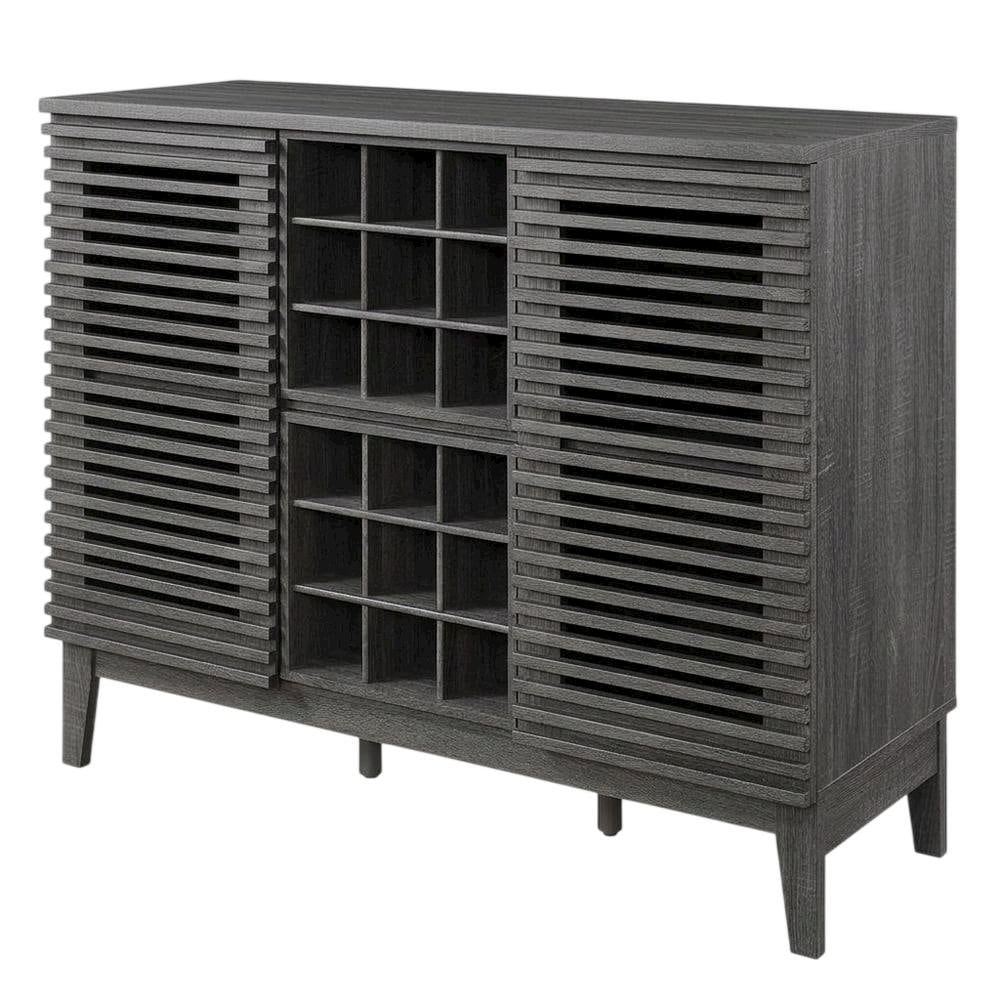 FurniFact - Charcoal Bar Cabinet Bicast Leather 46 Inch Wide Modern Style