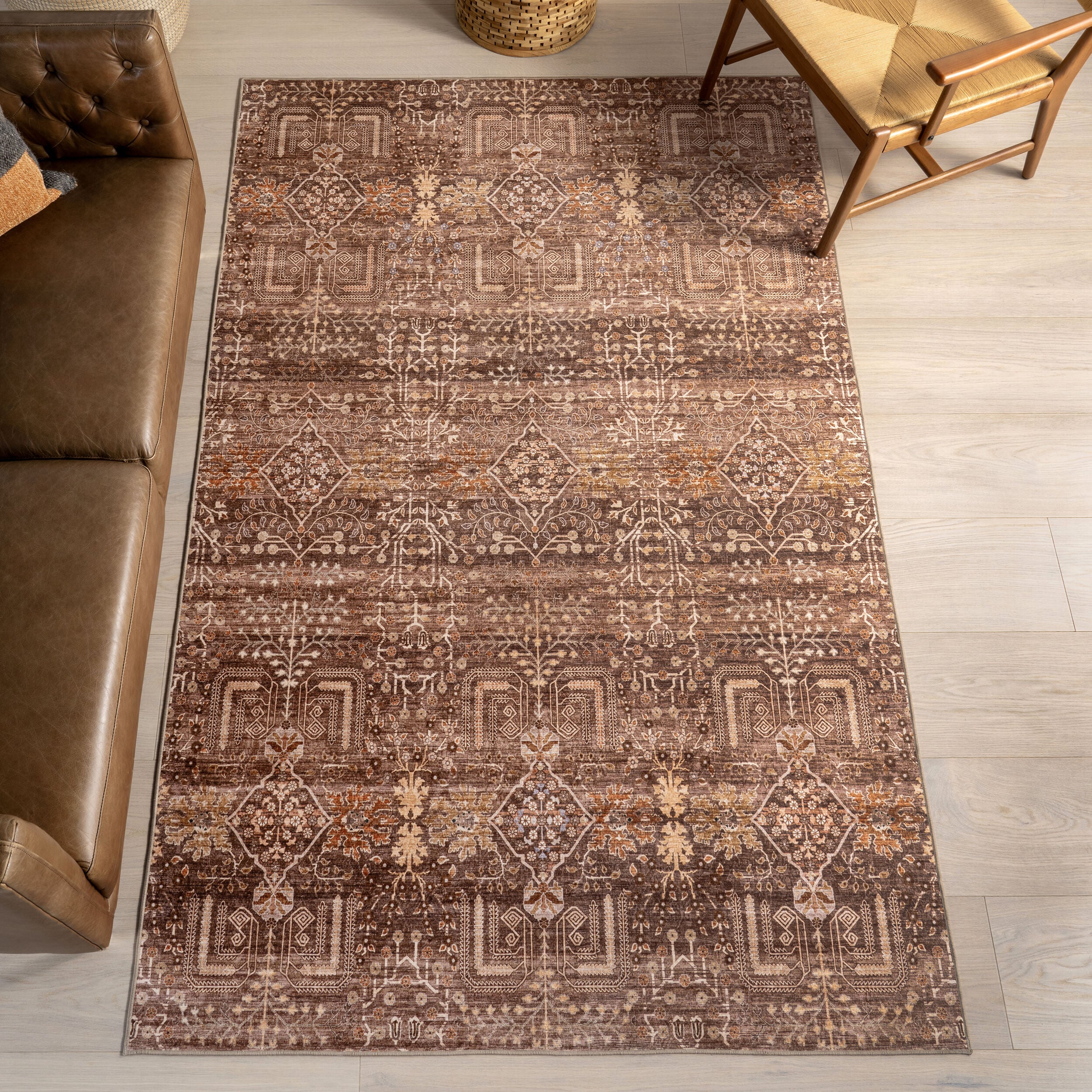 nuLOOM 200HJTH33A-406 Feliciti SplashGuard Floral and Paisley Machine Washable 4ft. x 6ft. Brown Area Rug