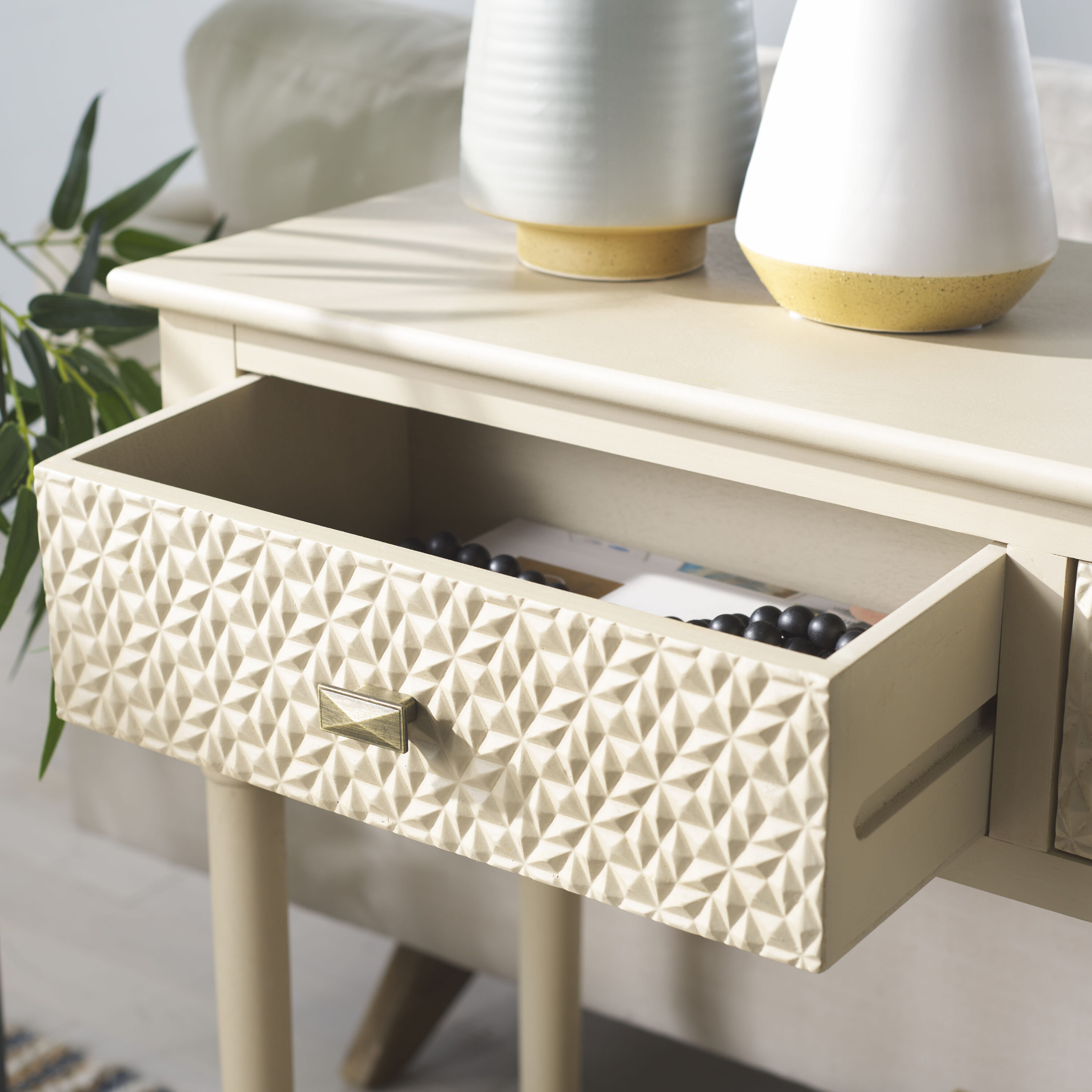 Natural Wood and Metal 2-Drawer Console Table