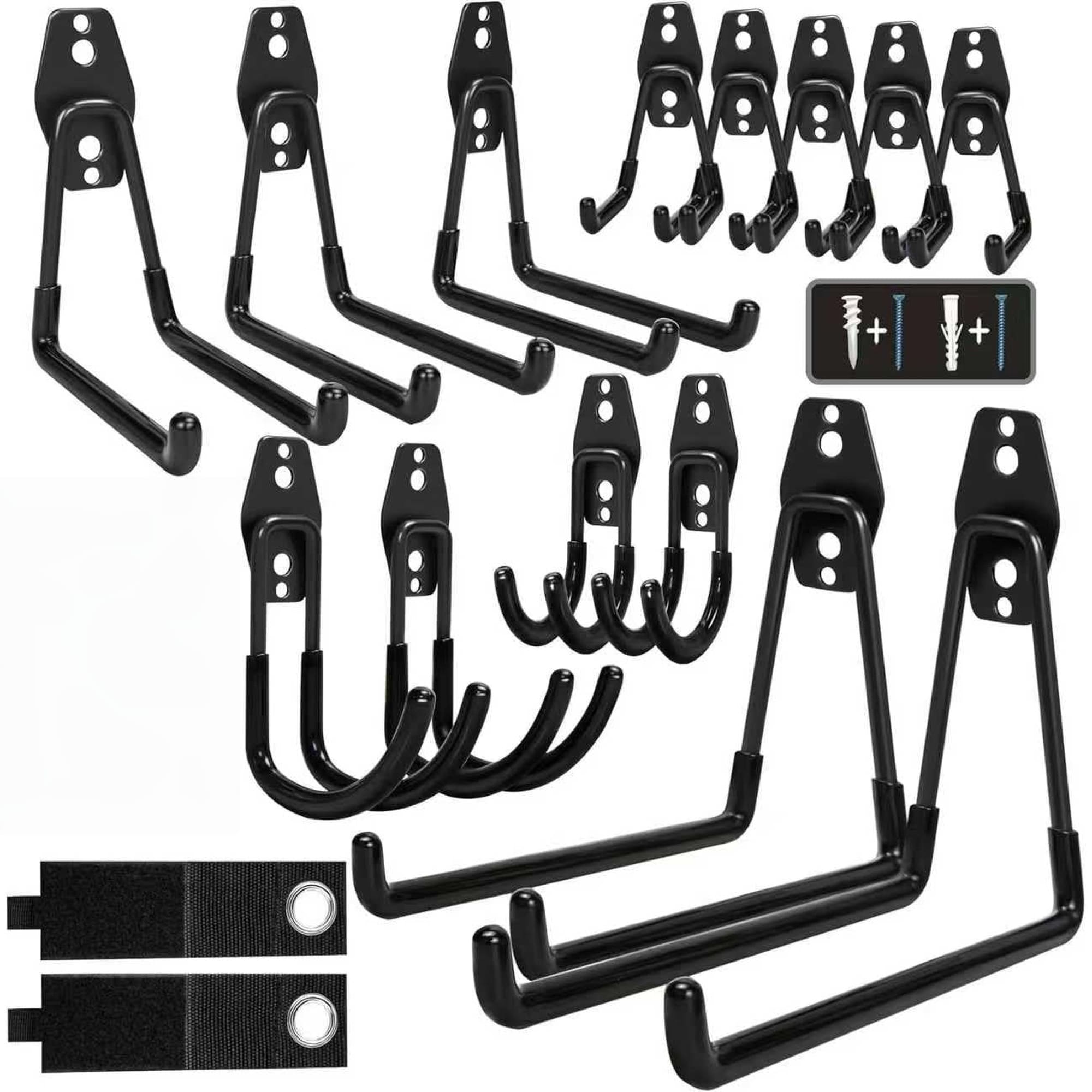 Numhew 11in L 16-Pack Anti-Slip Black Garage Storage Hooks