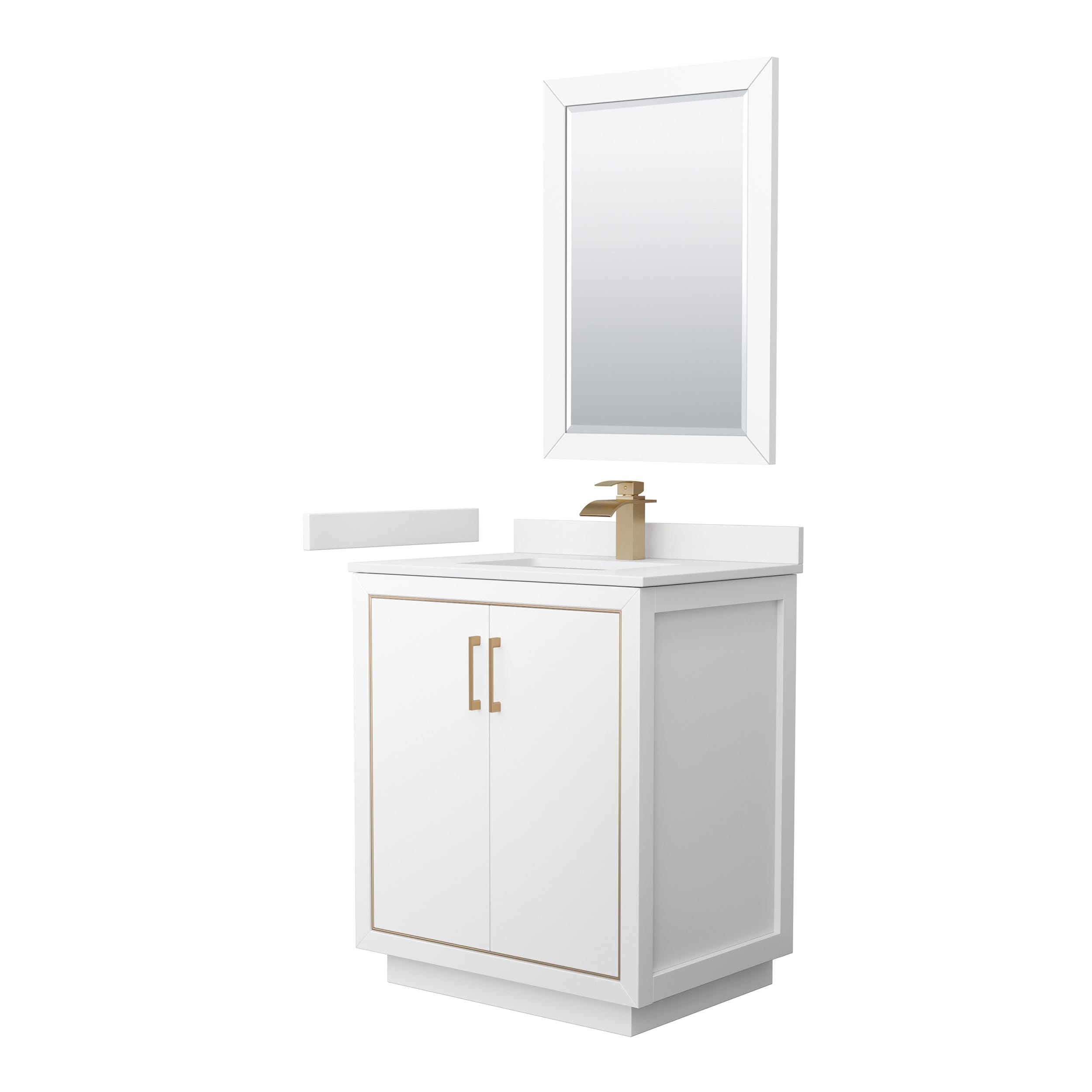 Wyndham Collection WCF111130SWZWCUNSM24 Icon 30-in White with Satin Bronze Trim Undermount Single sink Bathroom Vanity with White cultured marble Cultured marble Top (Mirror Included)
