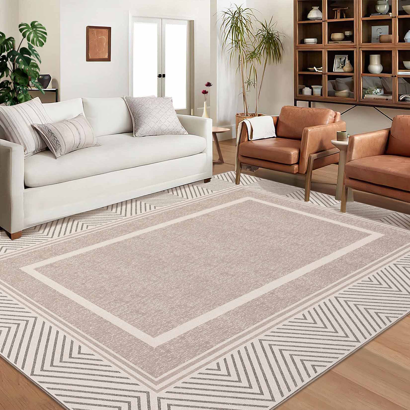 Garvee YXY-LO-PHO-134WH1VA 9 x 12 (ft) Loomed Polyester Light Brown Rectangular Indoor Geometric Mid-Century Modern Machine washable Area rug