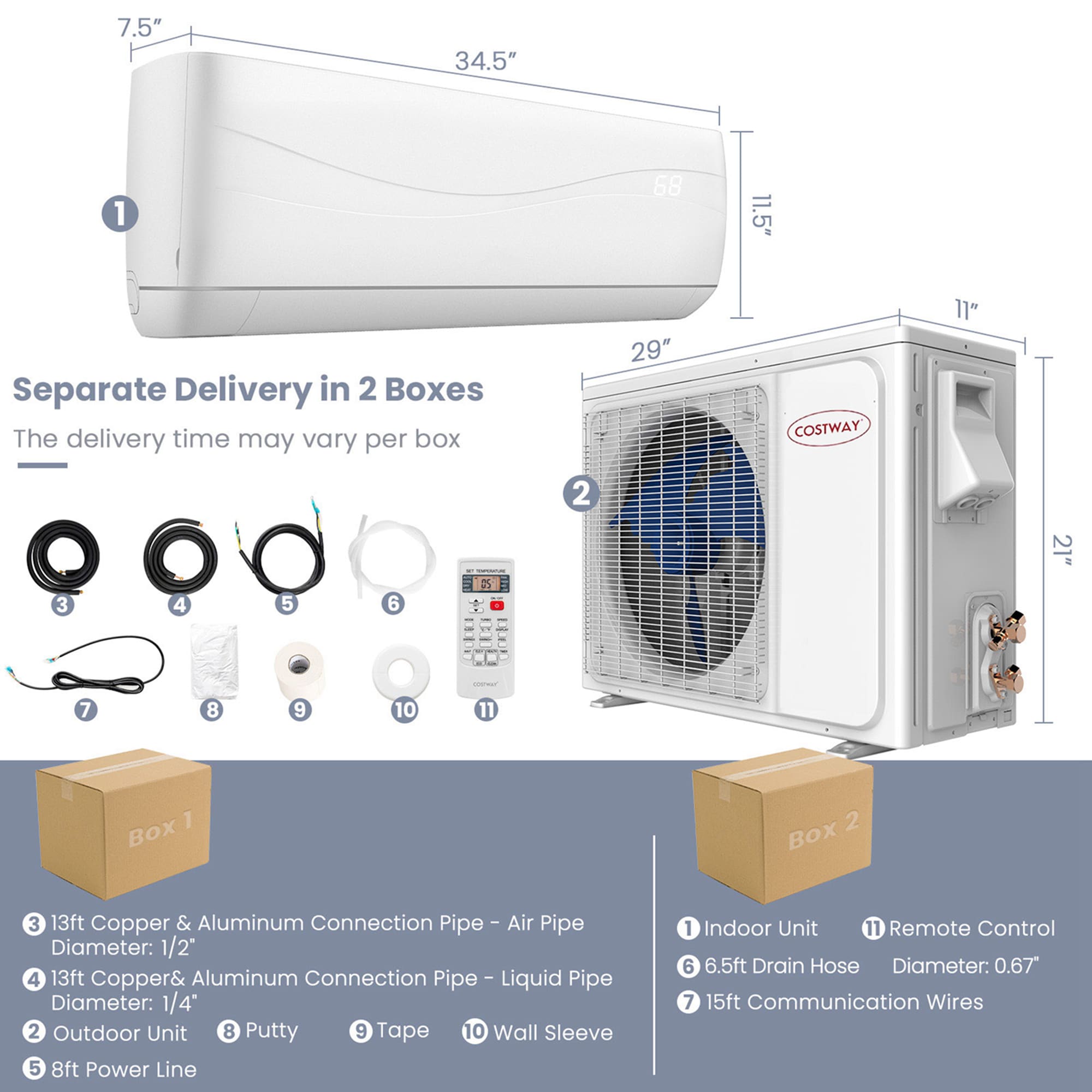 Costway 12000-BTU 750-sq ft 115-Volt White Through-the-wall Air Conditioner Heater Included with Remote LWS00231 Sansujyuku sansujyuku.com