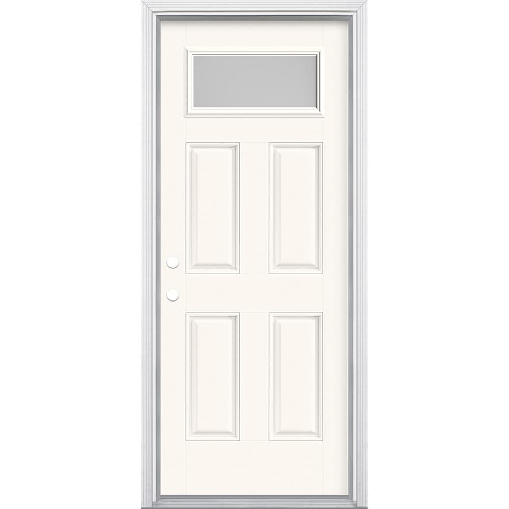 Masonite 629504 32-in x 80-in x 4-9/16-in Fiberglass 1/4 lite Right-hand inswing Modern White Painted Prehung Front Door with Brickmould Insulating core