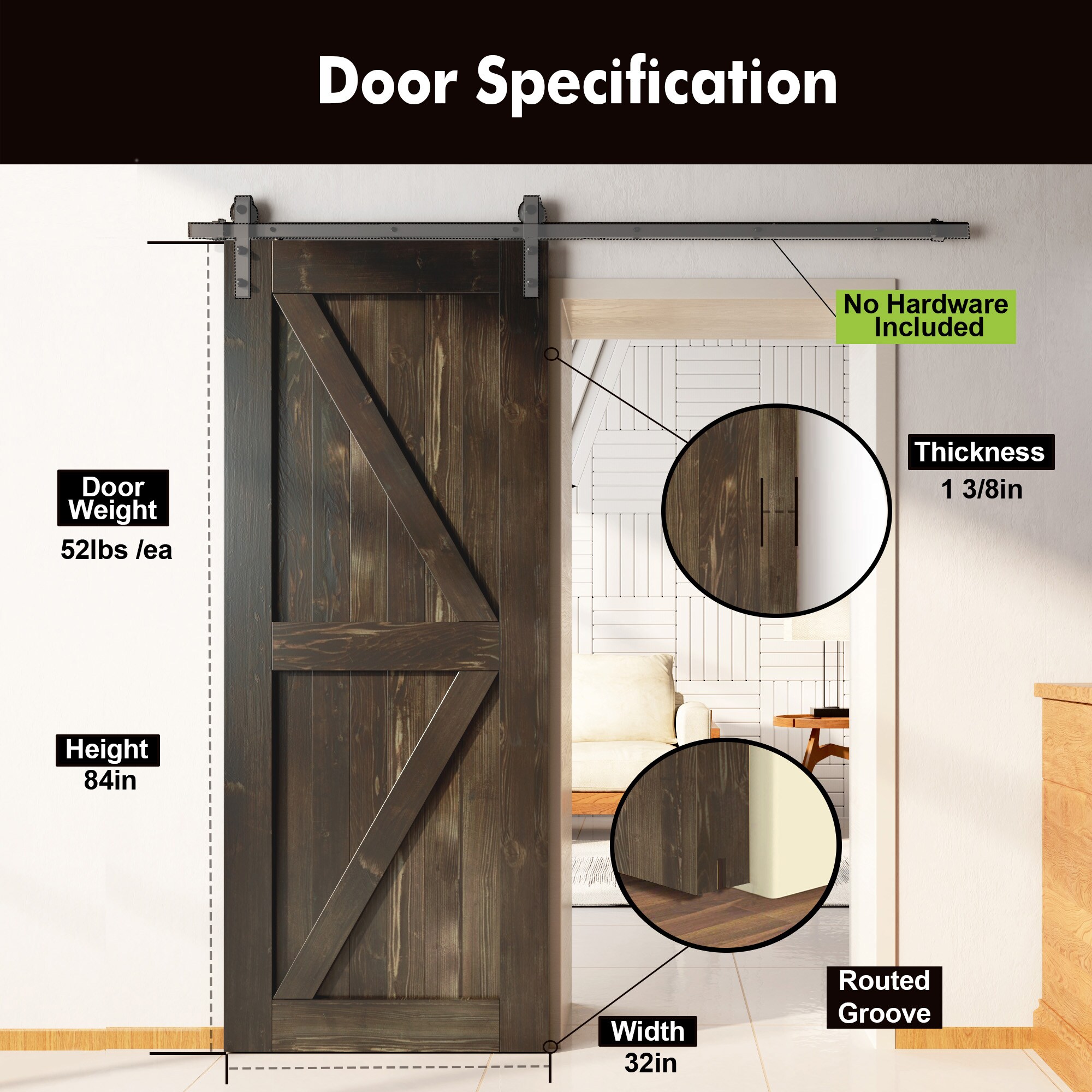 HOMACER 3284-K-EBONY Barn-Doors - View #3
