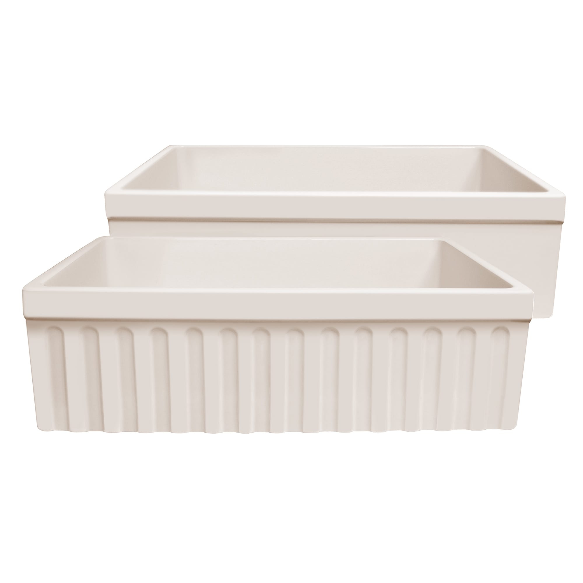 Whitehaus Collection WHQ330-BISCUIT Farmhaus Fireclay Quatro Alcove Reversible Sink with a Fluted Front Apron and Decorative 2 1/2 inch Lip on One Side and 2 inch Lip on the Opposite Side