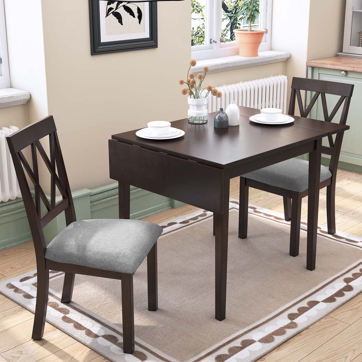 ModernLuxe Assembly Required 3 Piece Kitchen Dining Set with Drop Leaf ...